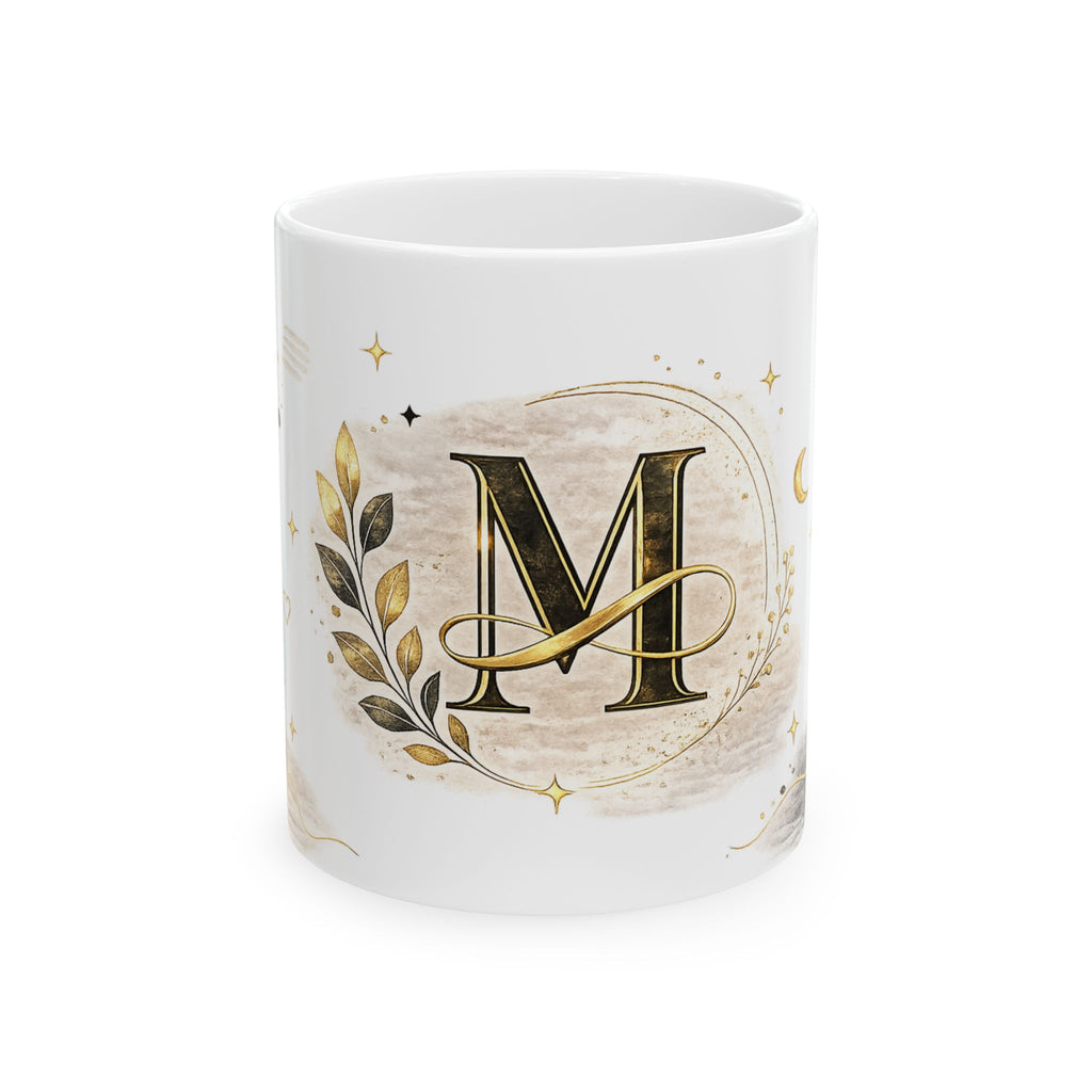 Monogram M Ceramic Coffee Mug – Elegant Gold Initial Mug