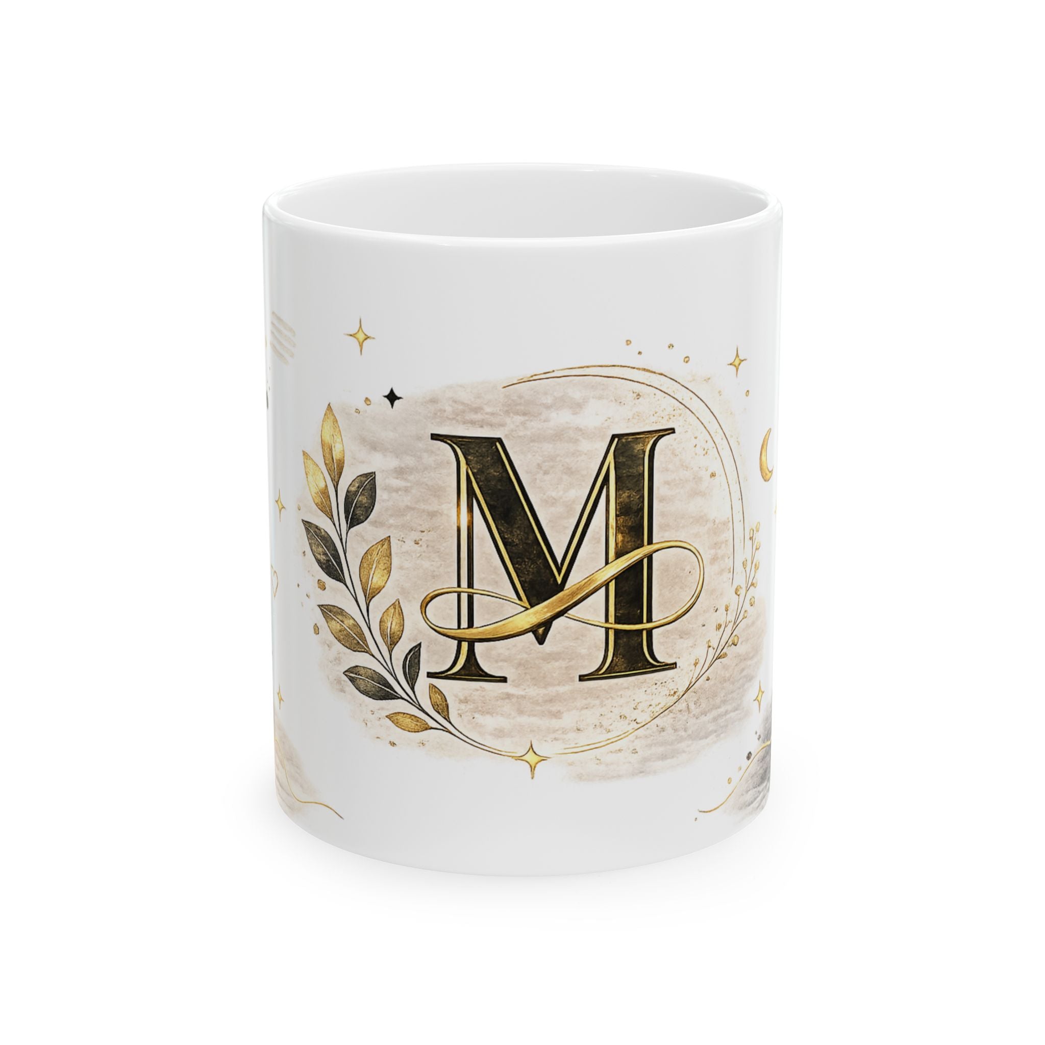Monogram M Ceramic Coffee Mug – Elegant Gold Initial Mug