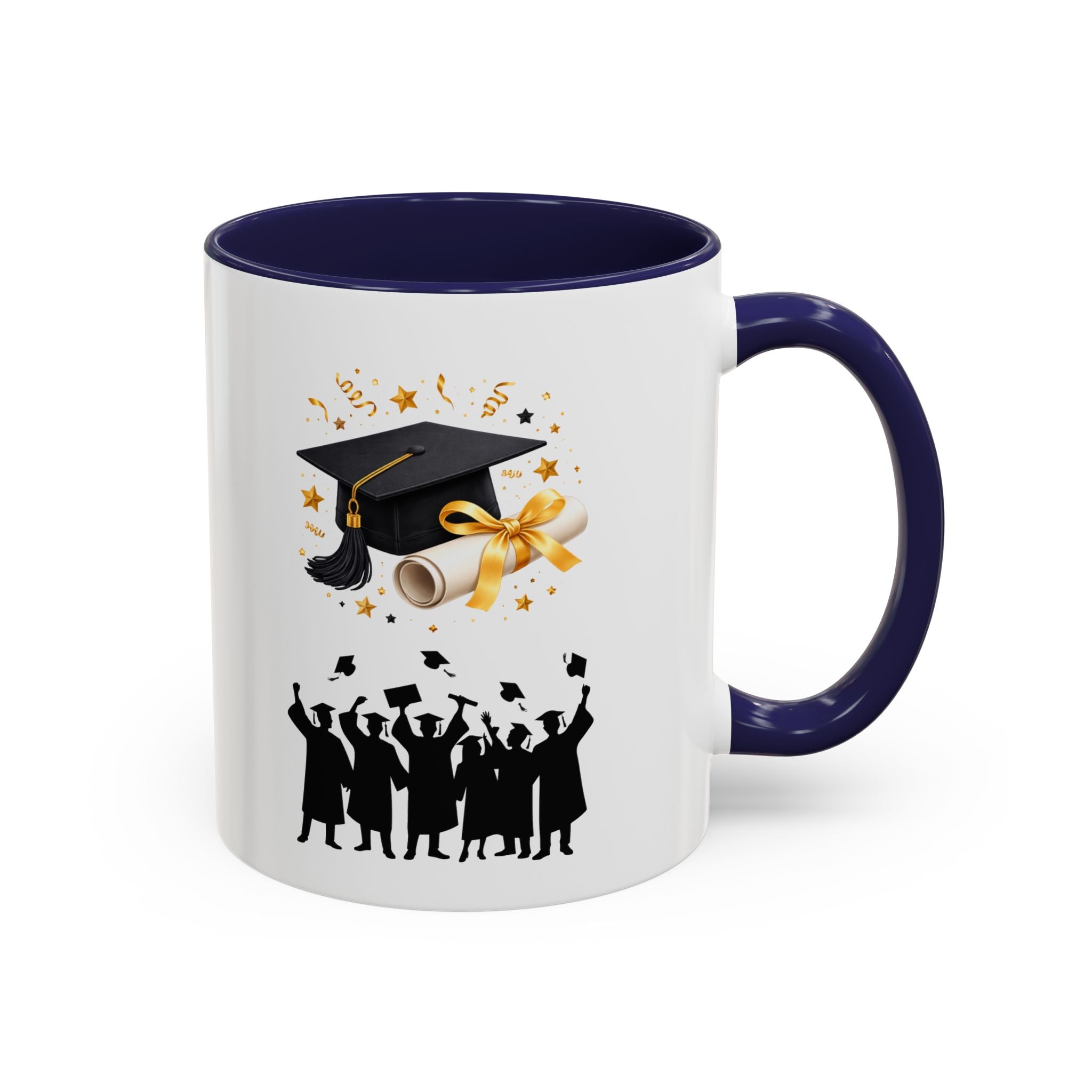Graduation Celebration Coffee Mug — Cap, Diploma & Tossed Caps Design