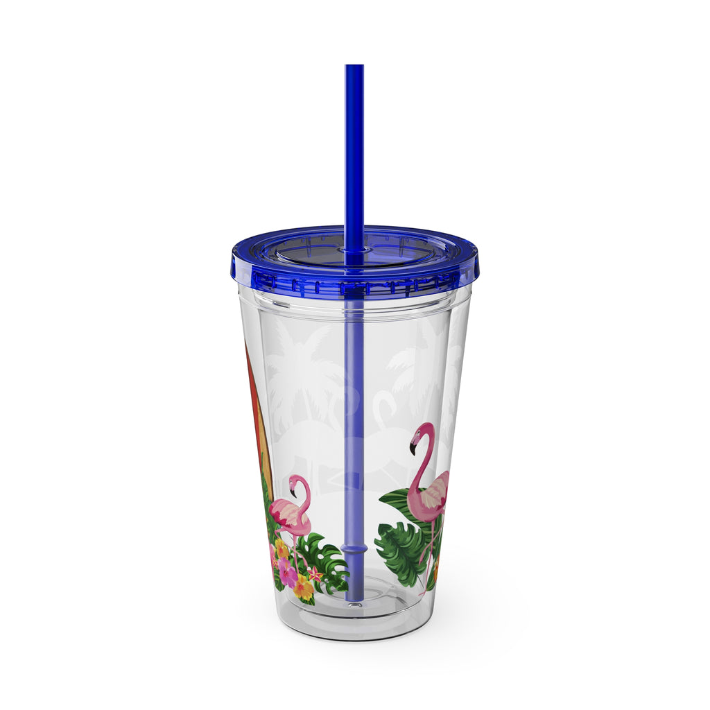 Flamingo Palm Tumbler — 16oz Sunsplash Straw Cup