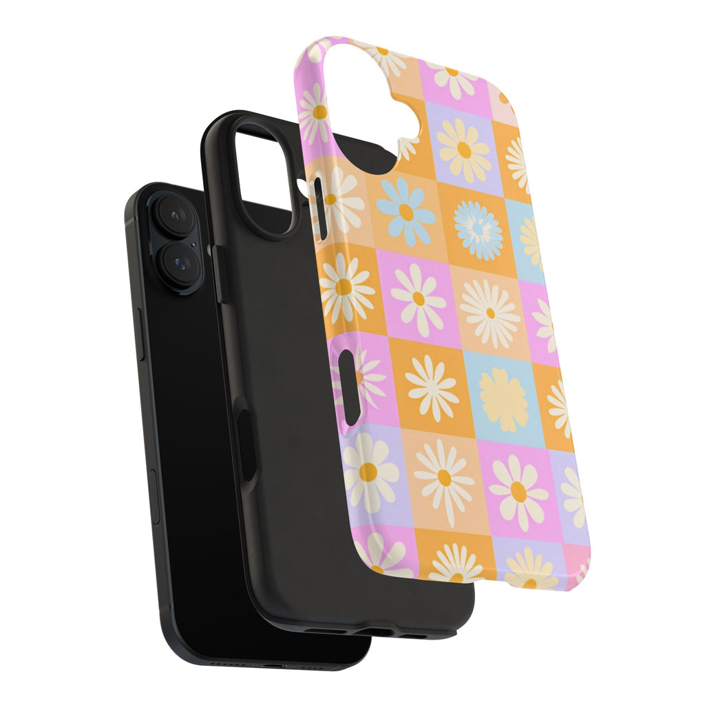 Daisy Check Tough Phone Case – Retro Pastel Floral iPhone Cover