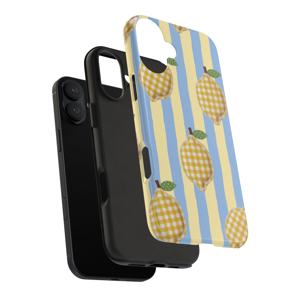 Tough Phone Case — Blue & Yellow Gingham Lemon Design