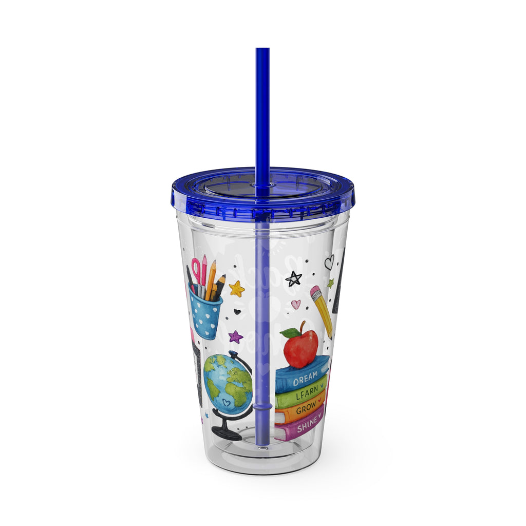 Back to School 16oz Tumbler with Straw – Cute School Supplies Design