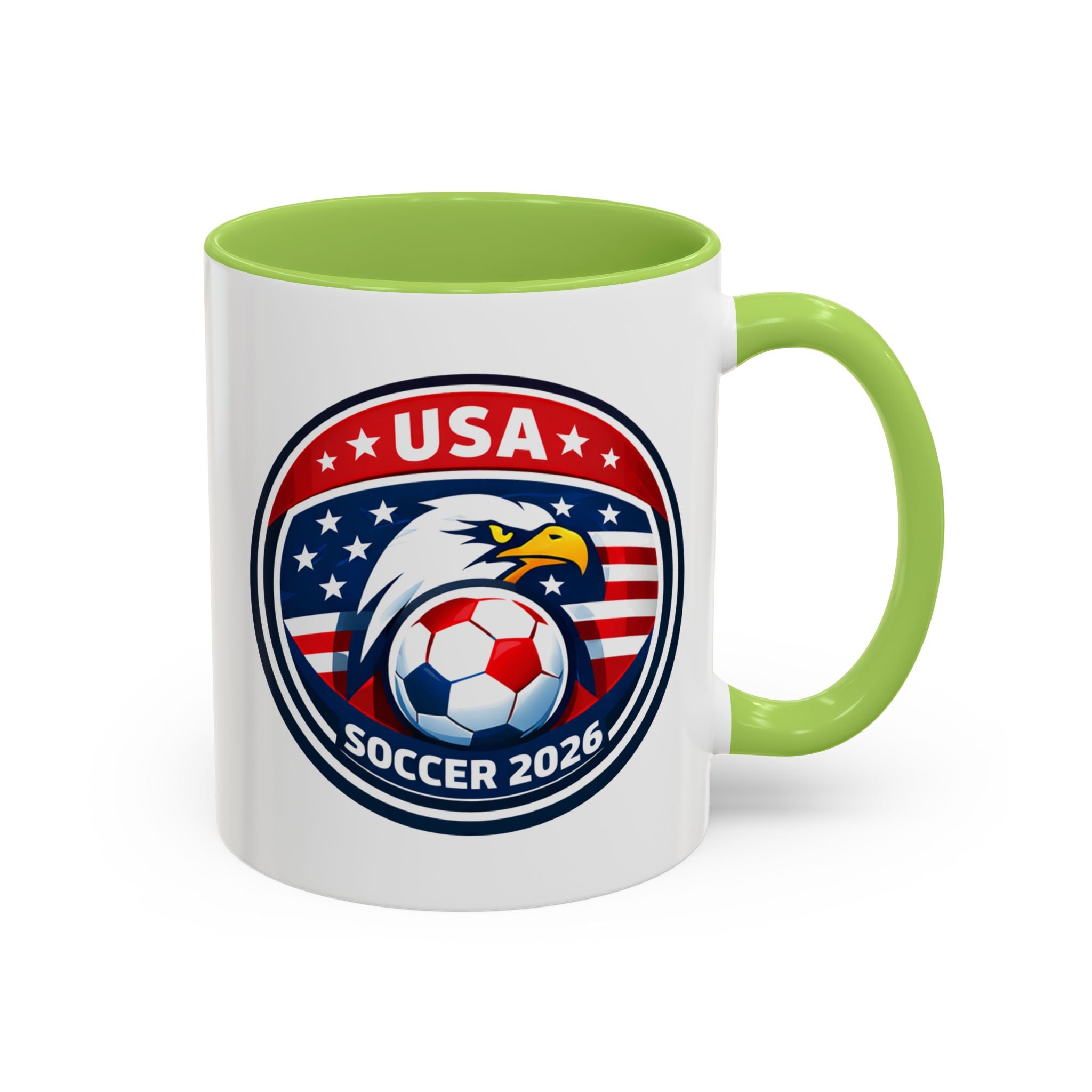 USA Soccer 2026 Accent Coffee Mug — Eagle & Flag Soccer Team Fan Gift (11/15oz)