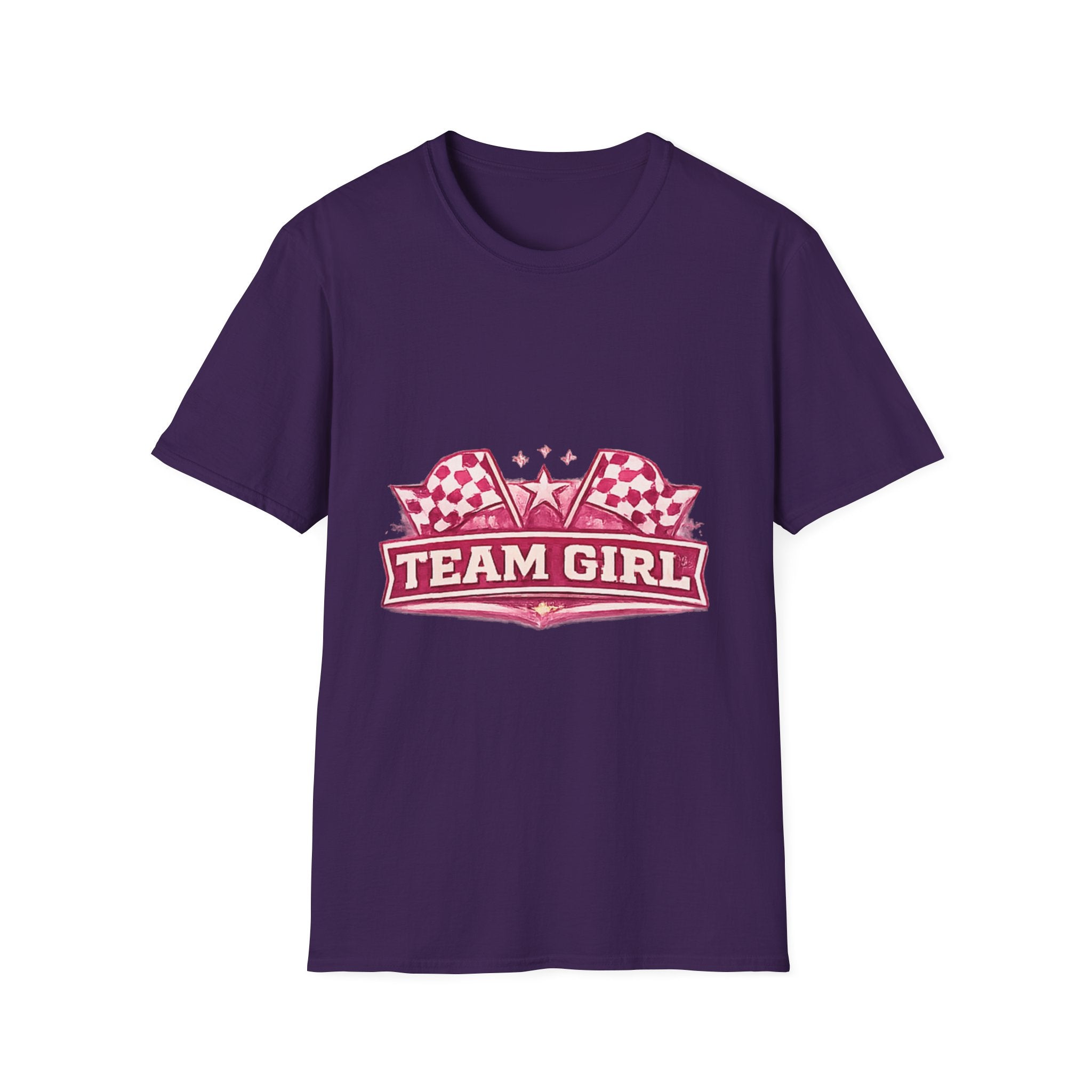Team Girl Racing T Shirt | Pink Checkered Flags Star Emblem