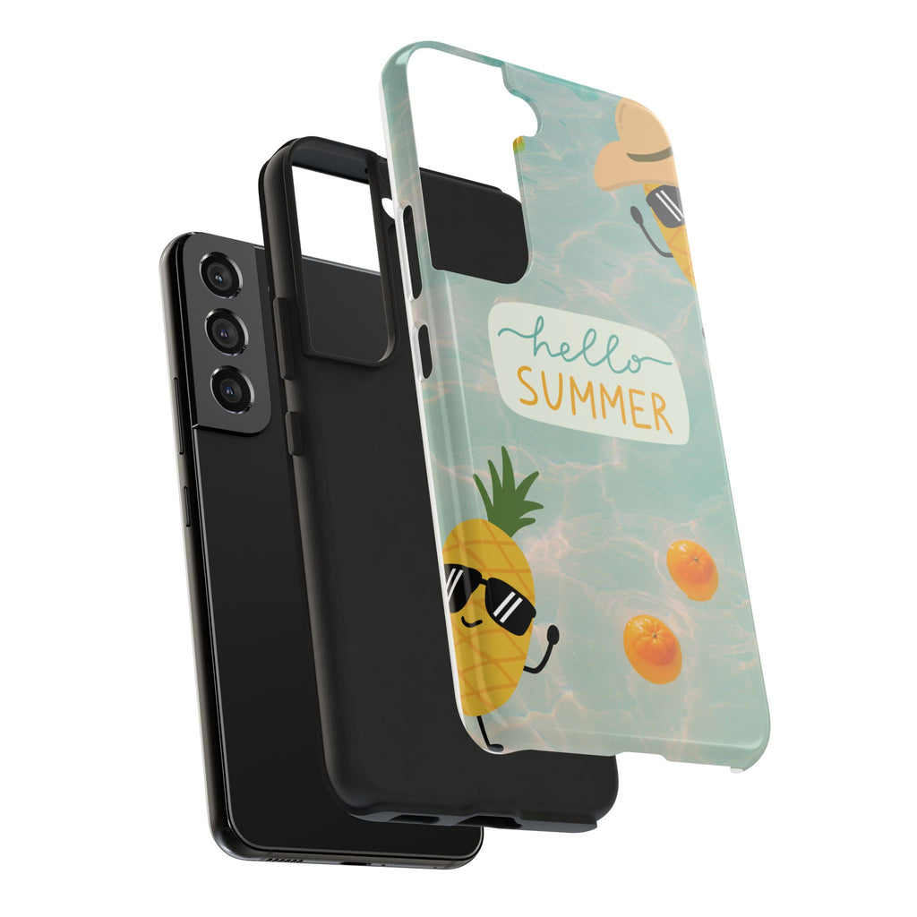 Hello Summer Tough Phone Case - Cute Pineapple & Oranges Beach Design