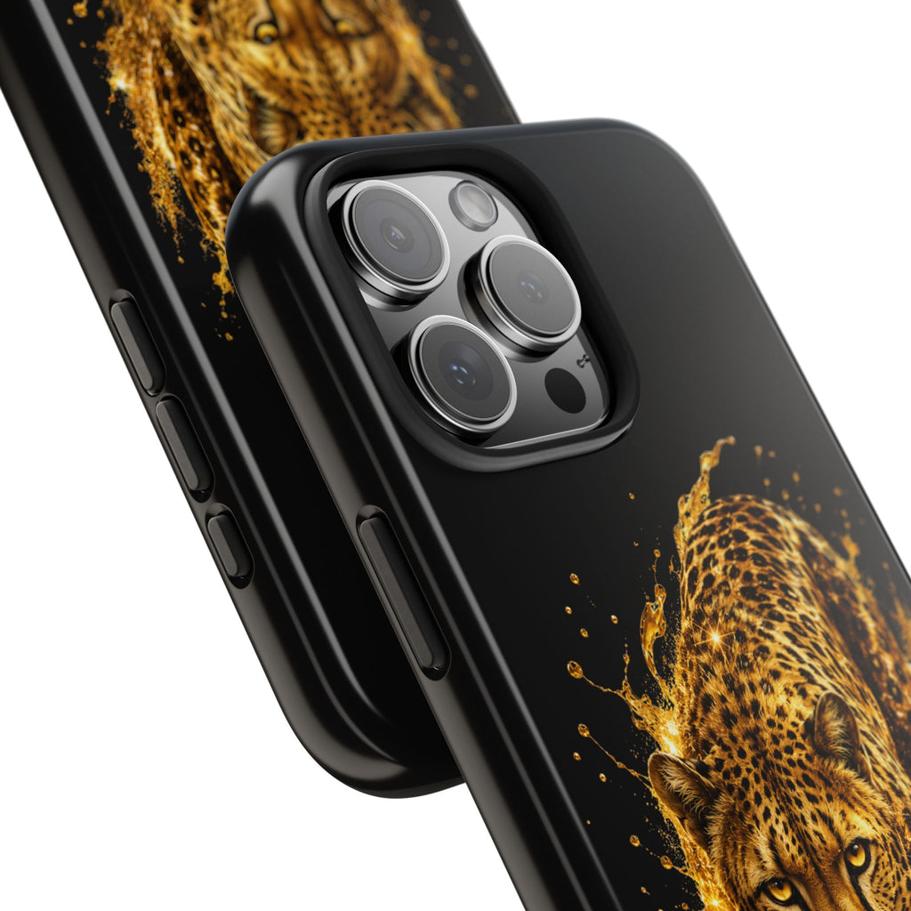 Golden Cheetah Tough Phone Case — Fierce Splash Design, Protective iPhone Cover