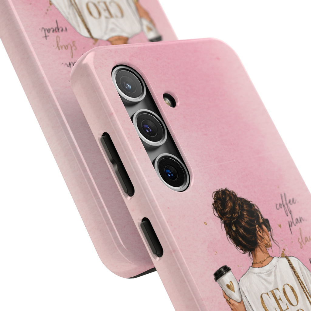 CEO Mood Tough Phone Case — "Coffee, Plan, Slay, Repeat" Pink Protective Cover