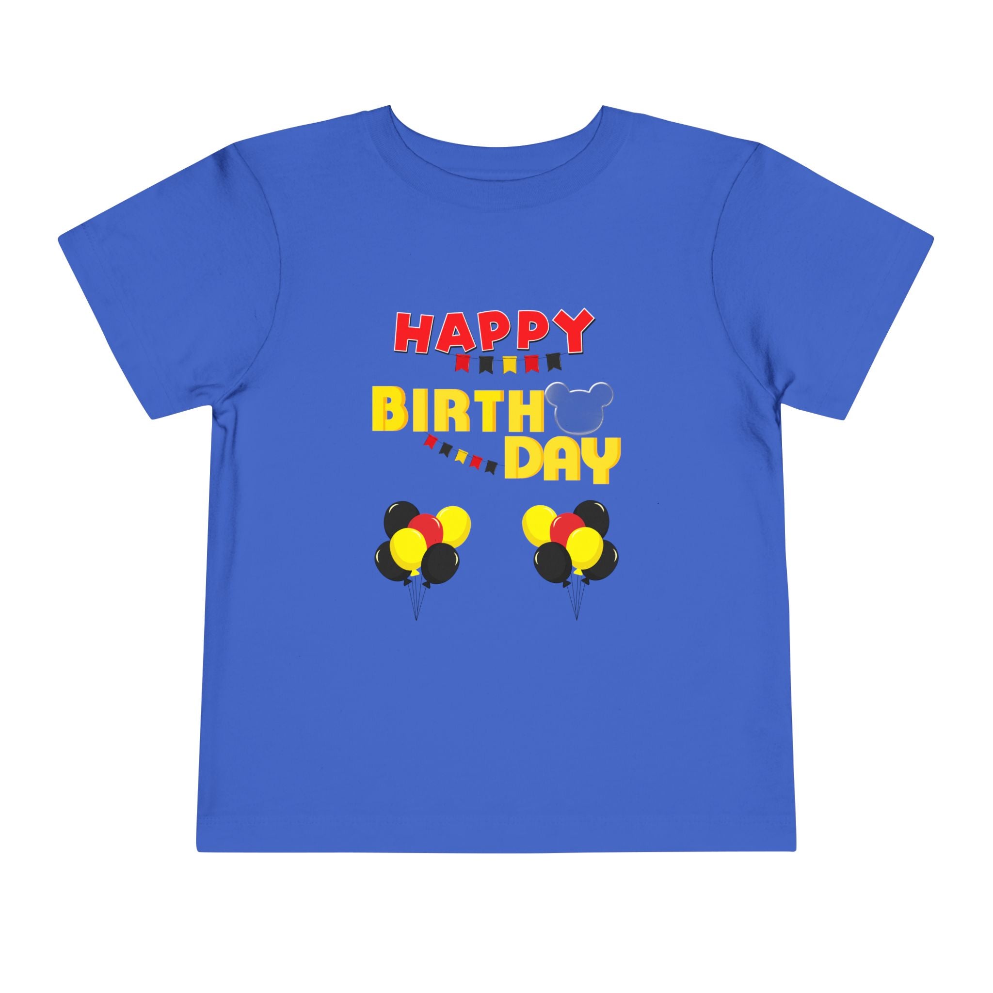 Toddler Tee — 'Happy Birthday' Balloon Party Shirt (Mickey-Style Colors)