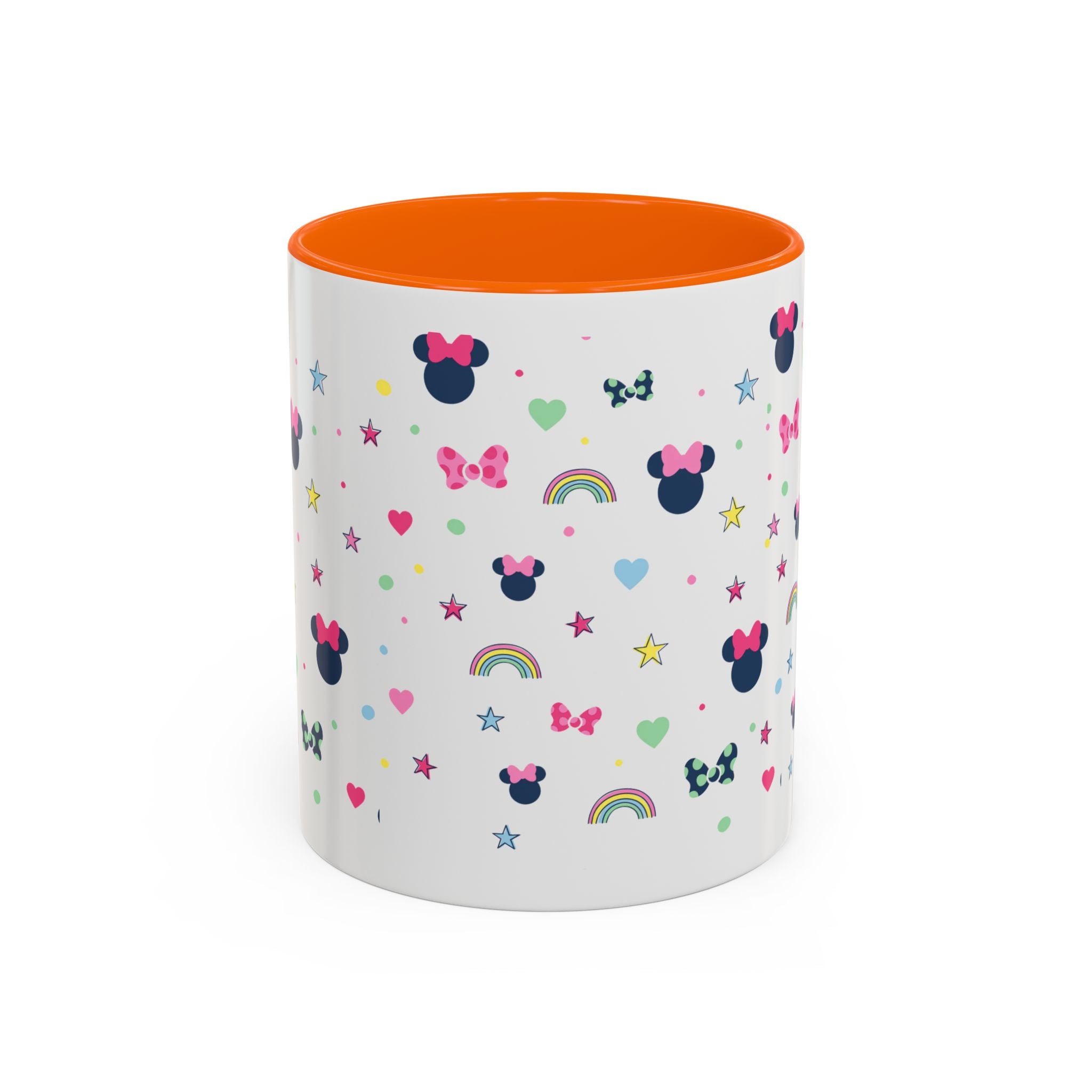 Minnie Dots Accent Coffee Mug — Cute Rainbow & Bow Pattern (11oz)