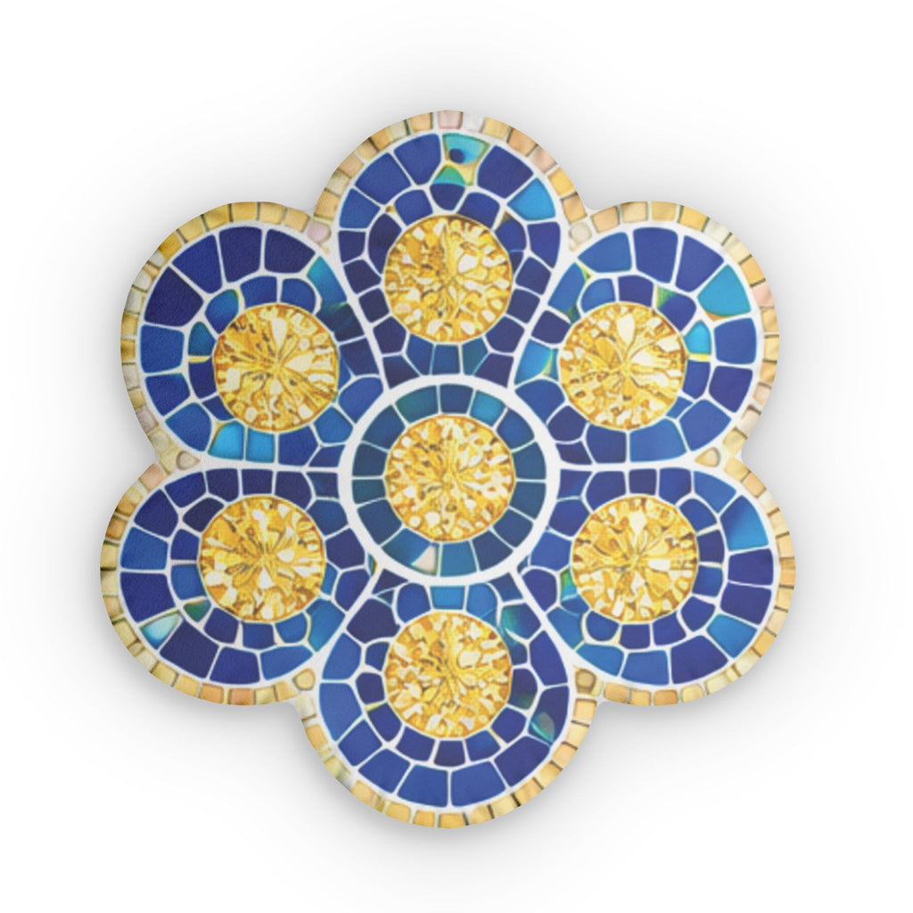 Floral Mosaic Custom Pillow — Blue & Gold Decorative Throw Cushion