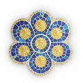 Floral Mosaic Custom Pillow — Blue & Gold Decorative Throw Cushion