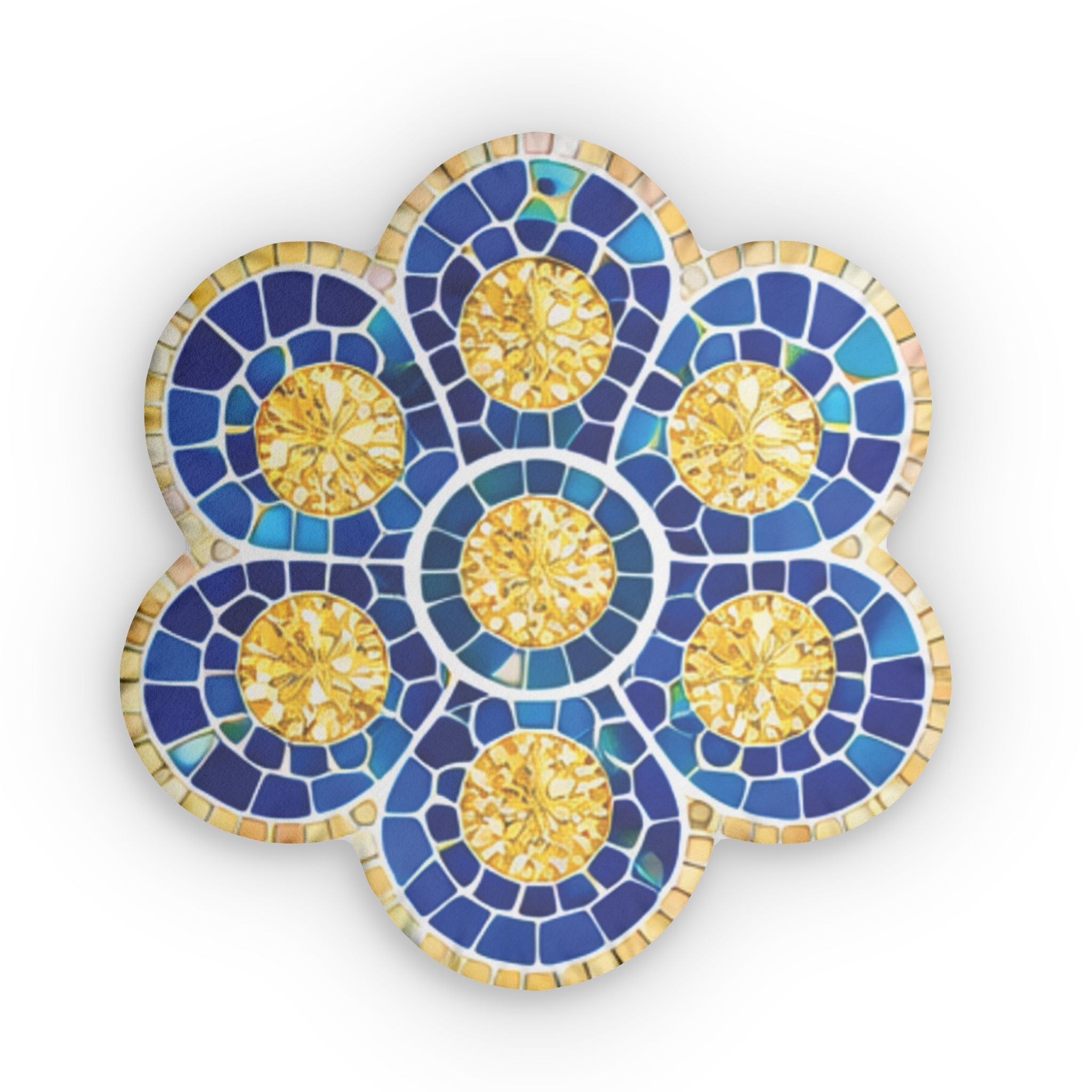 Floral Mosaic Custom Pillow — Blue & Gold Decorative Throw Cushion