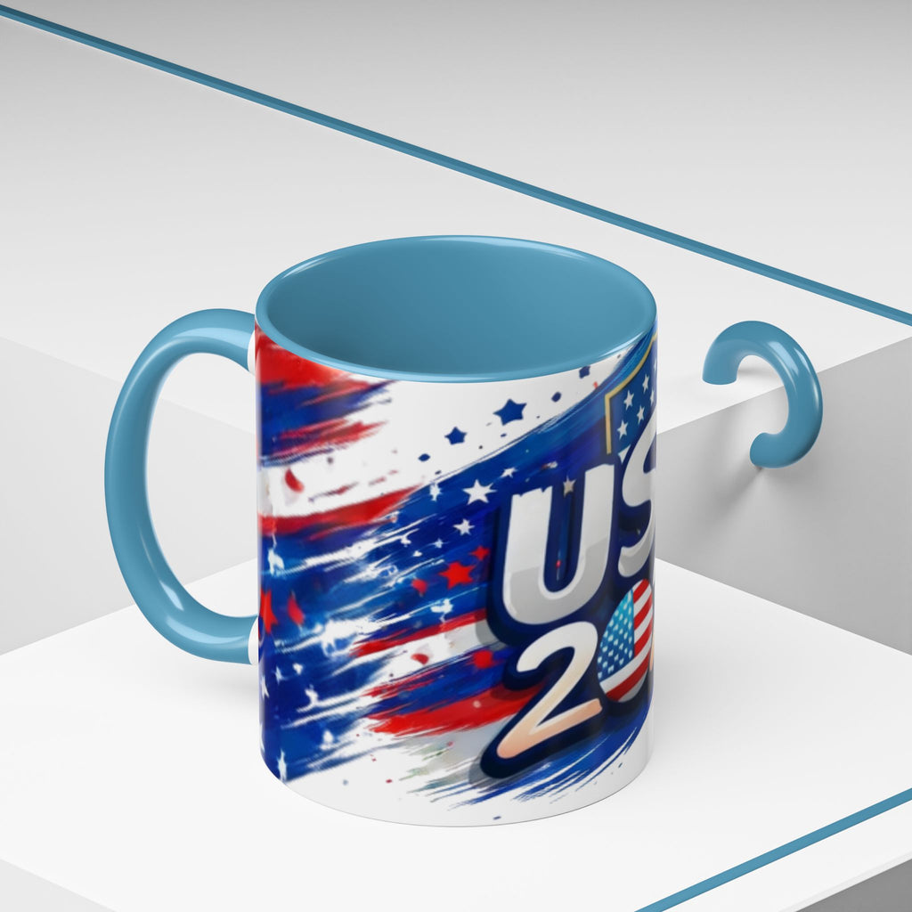 USA 2026 Flag Accent Coffee Mug — Patriotic Fourth of July Drinkware