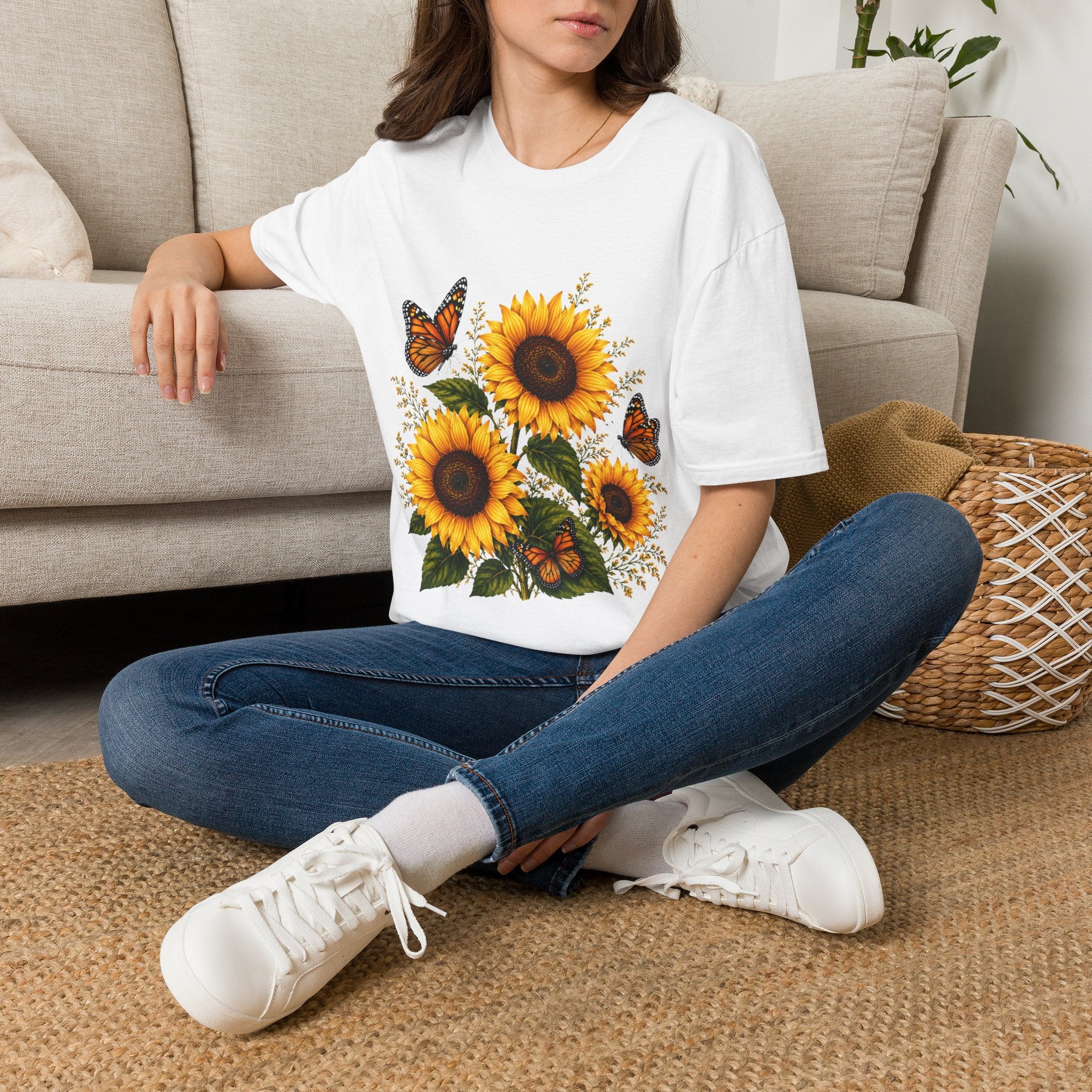 Sunflower & Monarch Butterfly T-Shirt — Floral Summer Tee