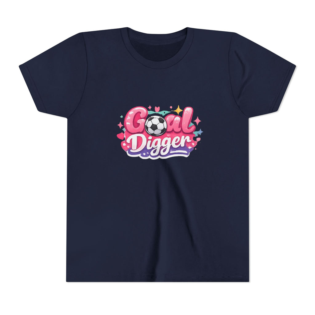 Youth Soccer Tee — "Goal Digger" Cute Pink Soccer Graphic