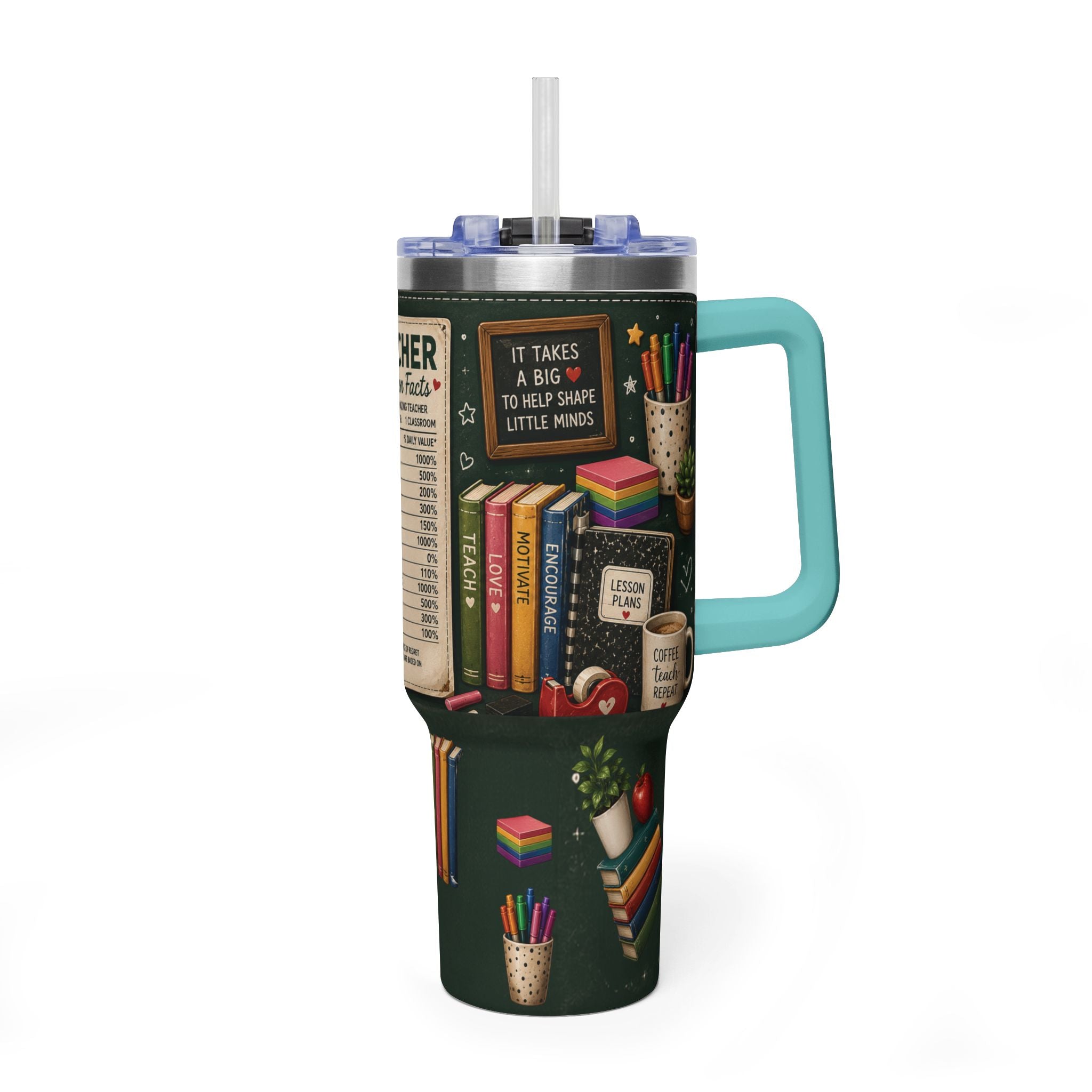 Teacher Nutrition Facts 40oz Vacuum Tumbler — Insulated Teacher Coffee Cup