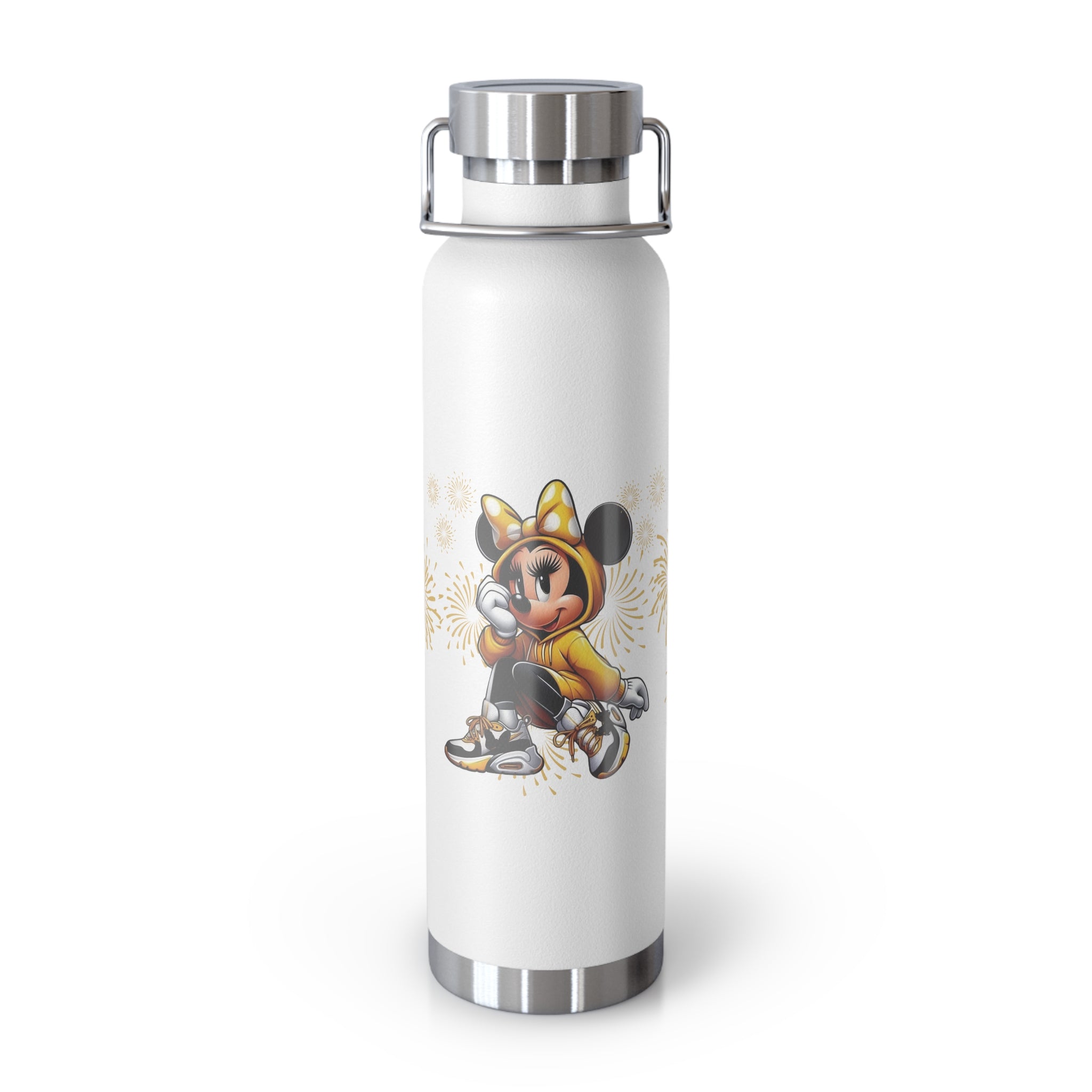 22oz Insulated Water Bottle — Cute Minnie Mouse Gold Sparkle Design