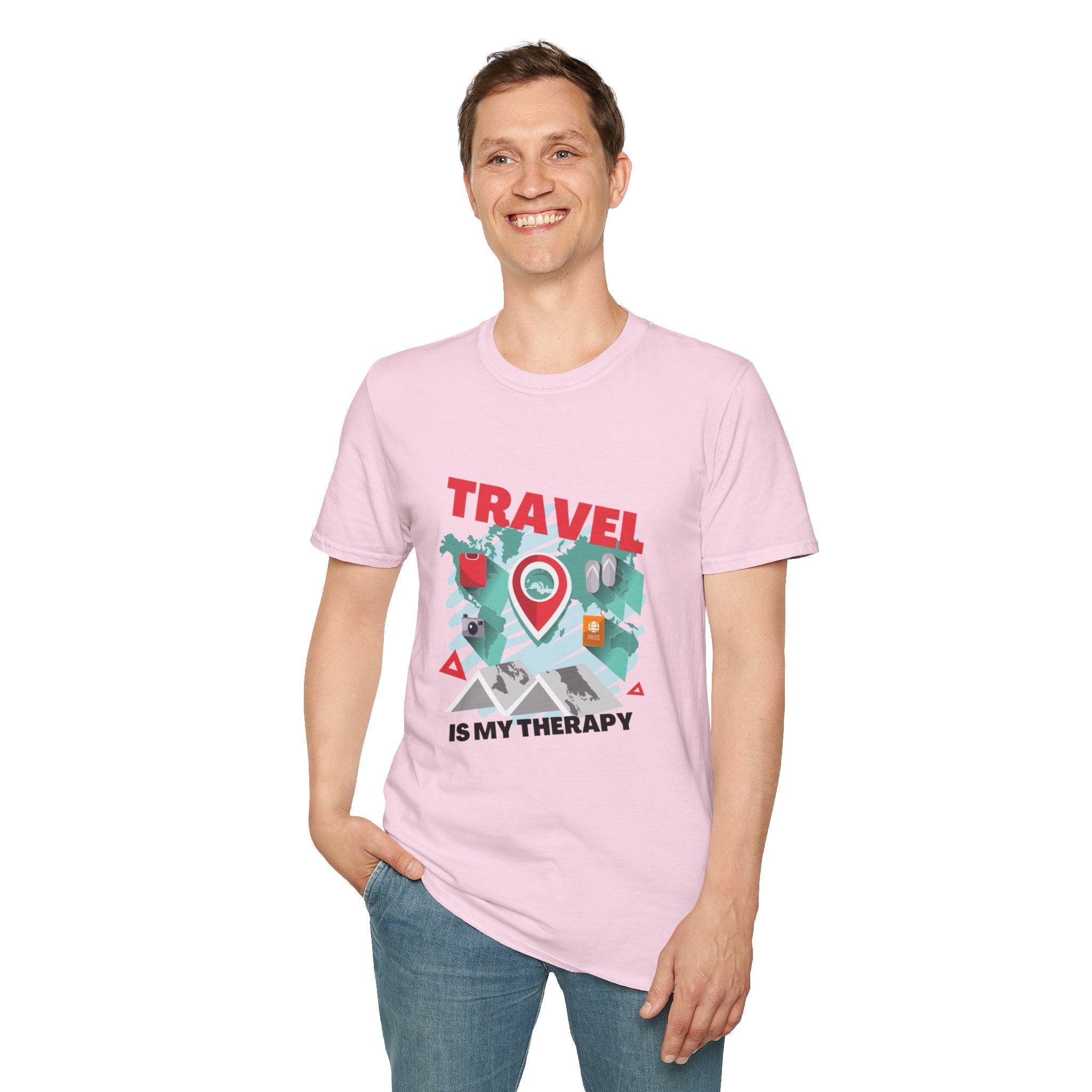 Travel Is My Therapy T-Shirt — Wanderlust Map Tee for Travelers & Adventure Lovers