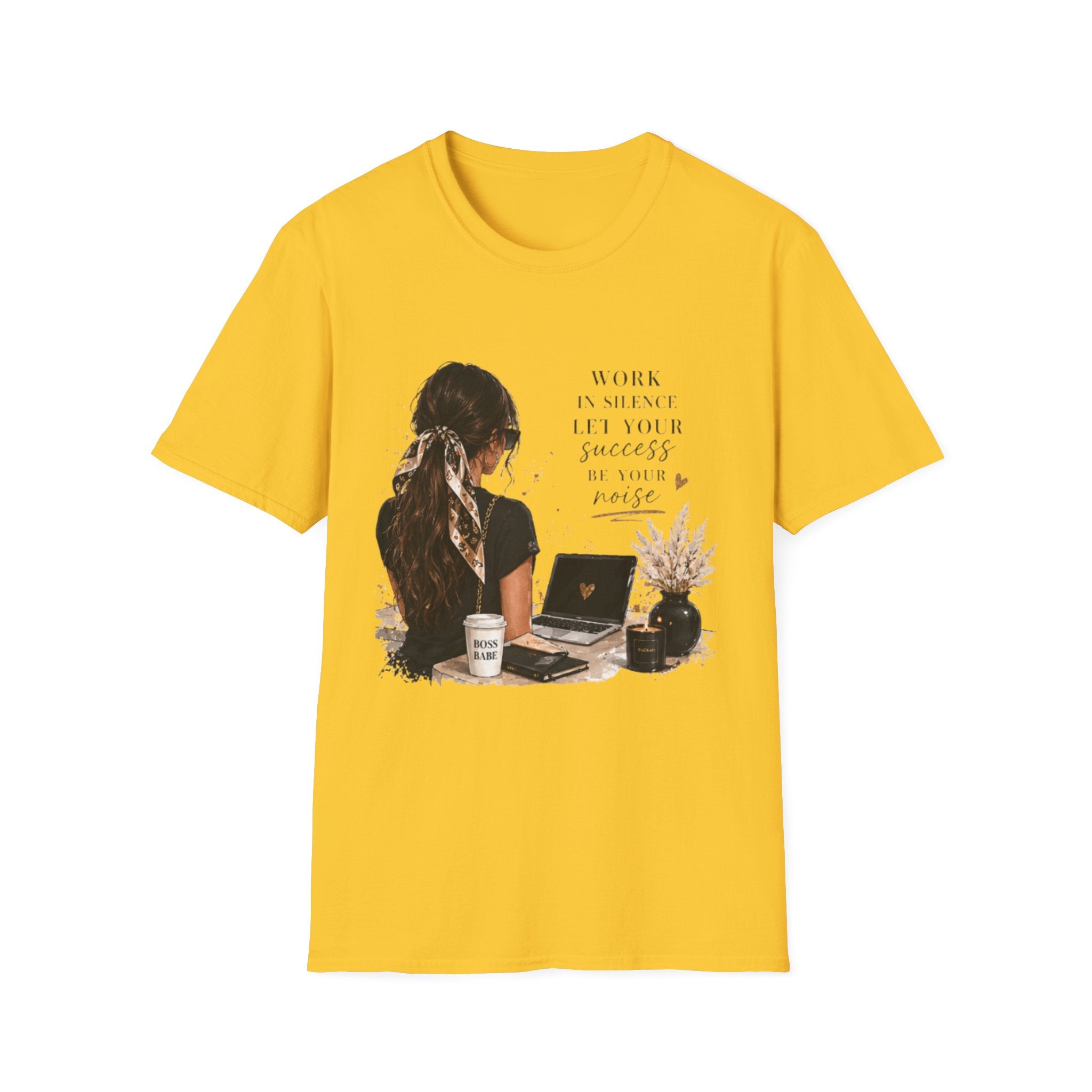 Work Patient Let Your Success Be Your Noise T-Shirt — Inspirational Girl Desk Graphic Tee