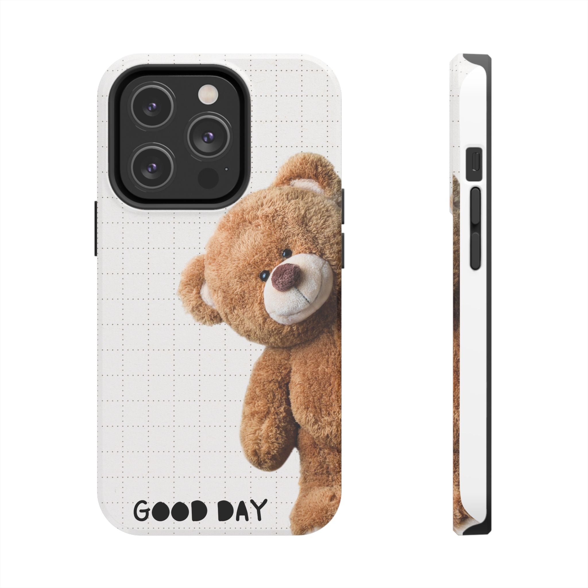 Teddy Bear Tough Phone Case — Cute Plush Peeking Design, Protective Shockproof Cover