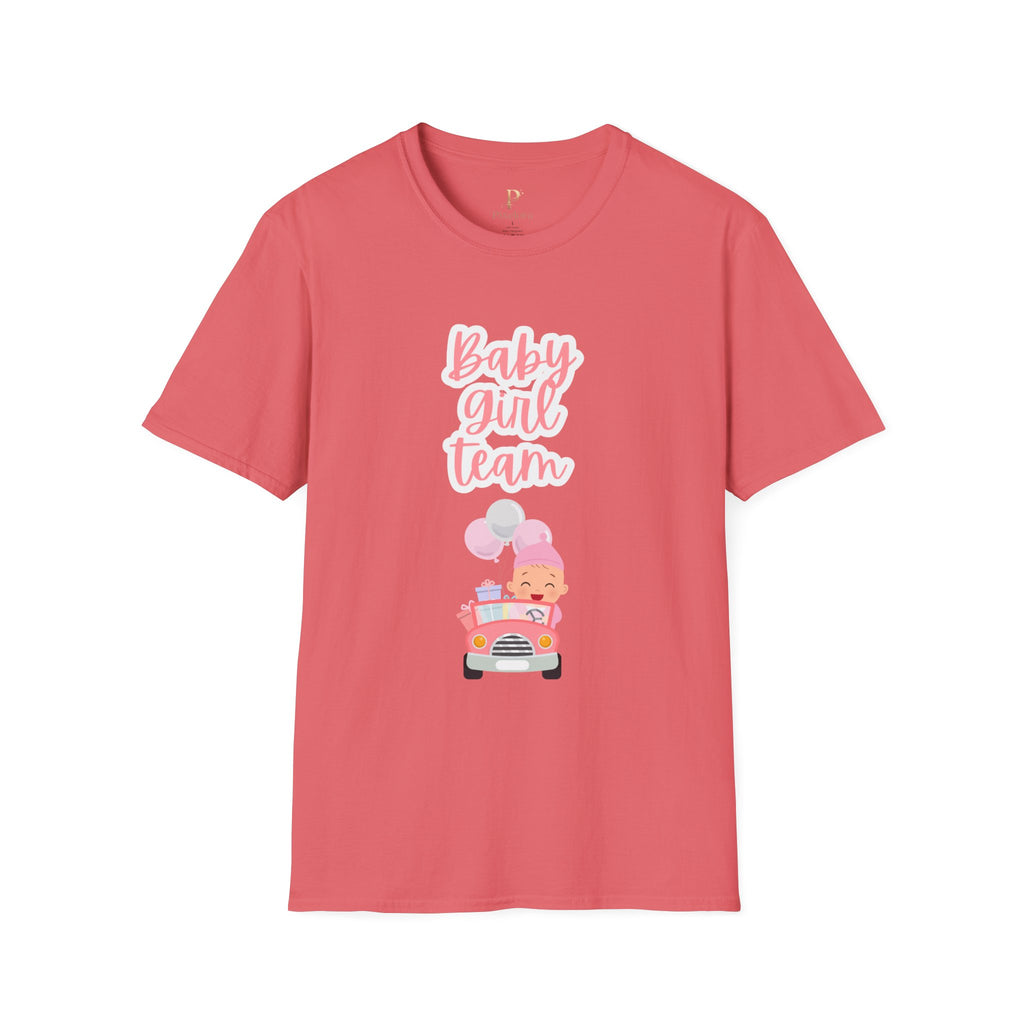 Baby Girl Team T‑Shirt — Pink Script Maternity & Newborn Celebration Tee