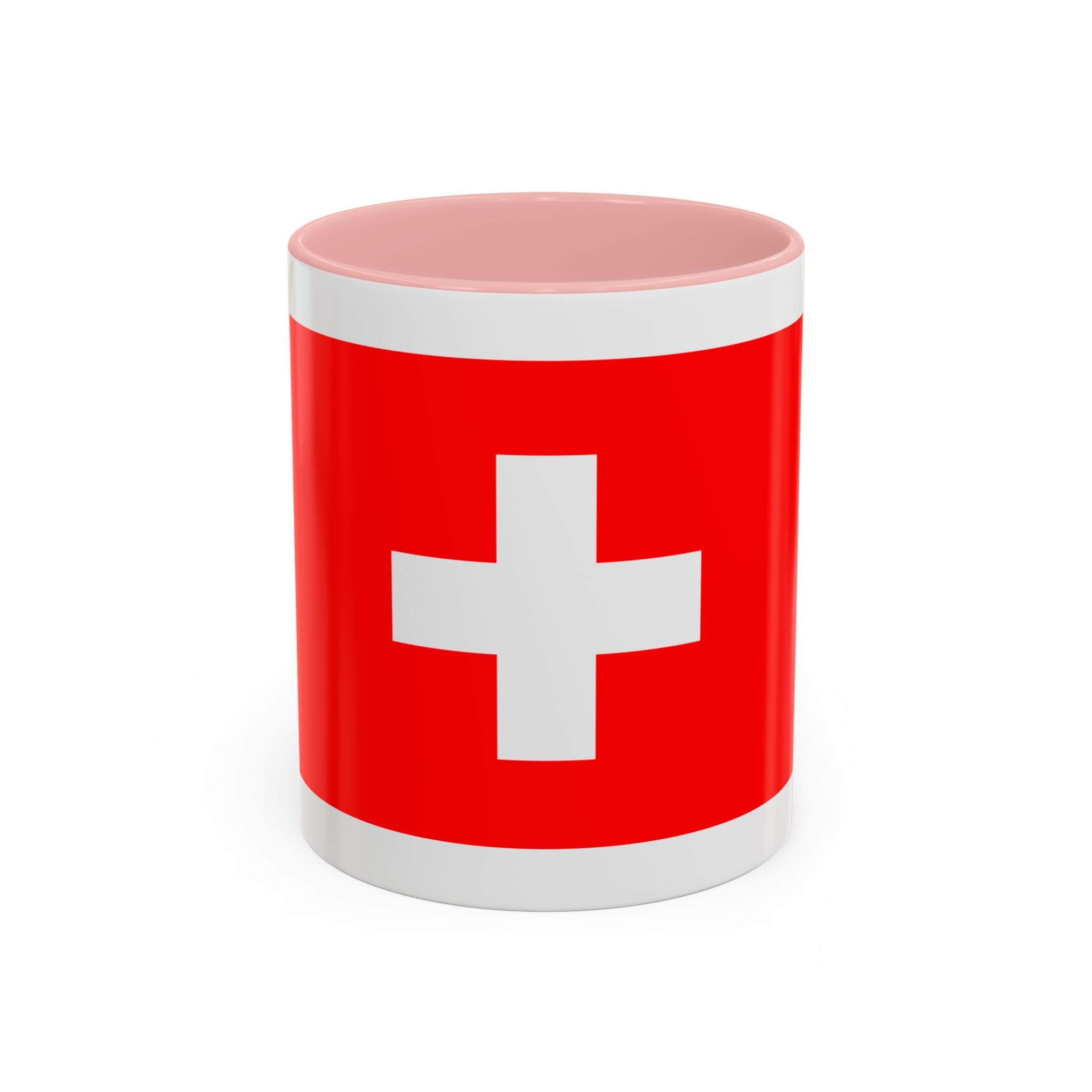 Switzerland Flag Accent Coffee Mug — Red White Swiss Cross Ceramic Mug (11/15oz)