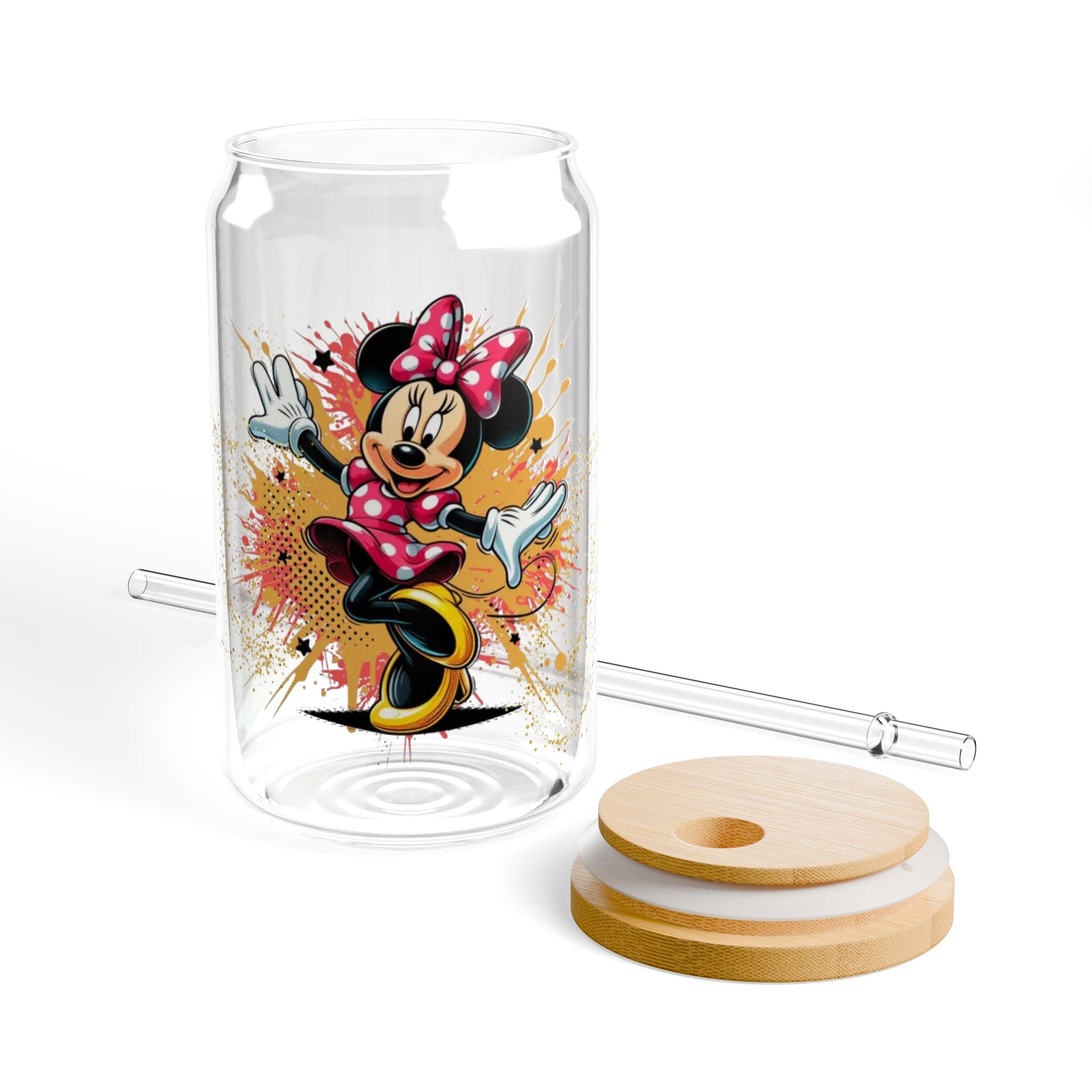 16oz Minnie Mouse Sipper Glass with Bamboo Lid & Straw – Cute Kids Drink Cup