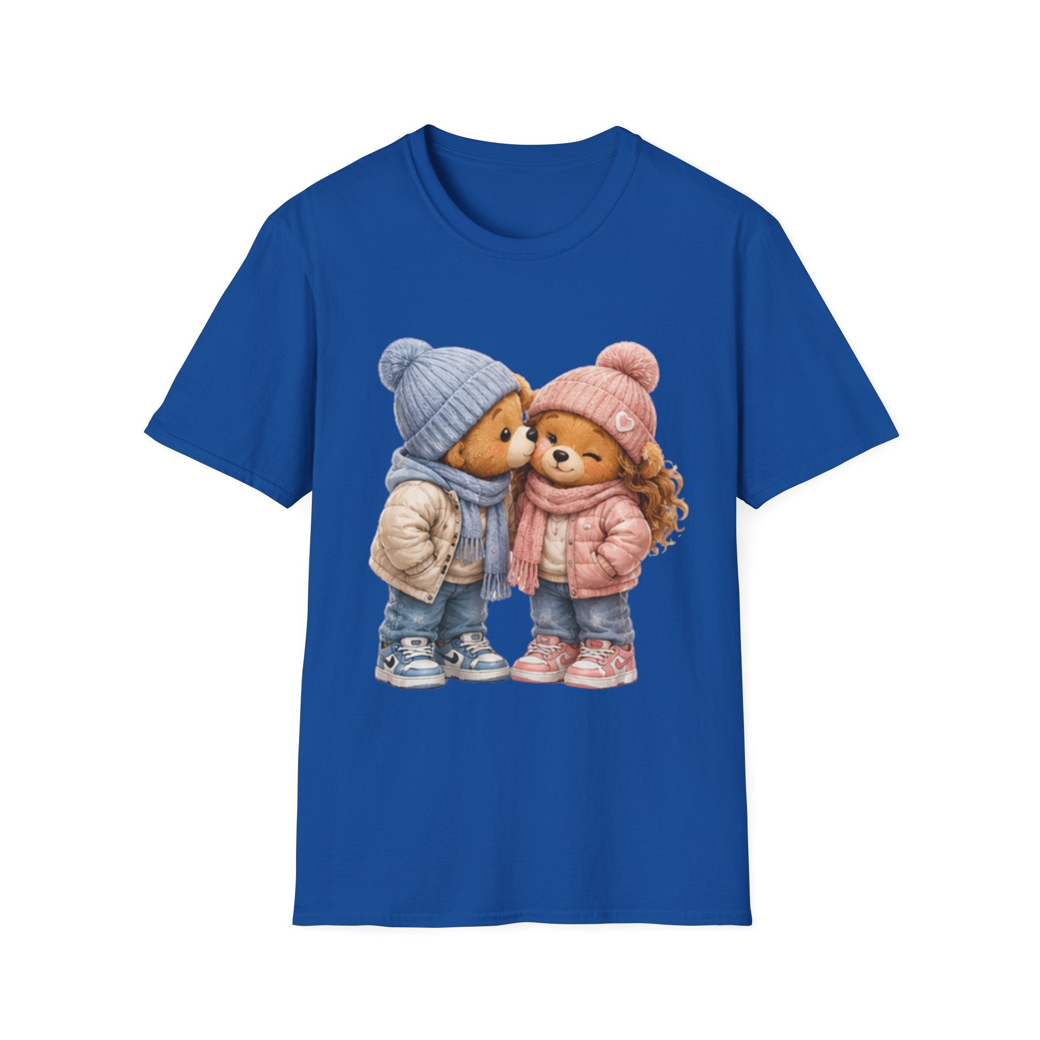 Cute Winter Bears unisex T‑Shirt — Adorable Kissing Bears in Hats & Scarves