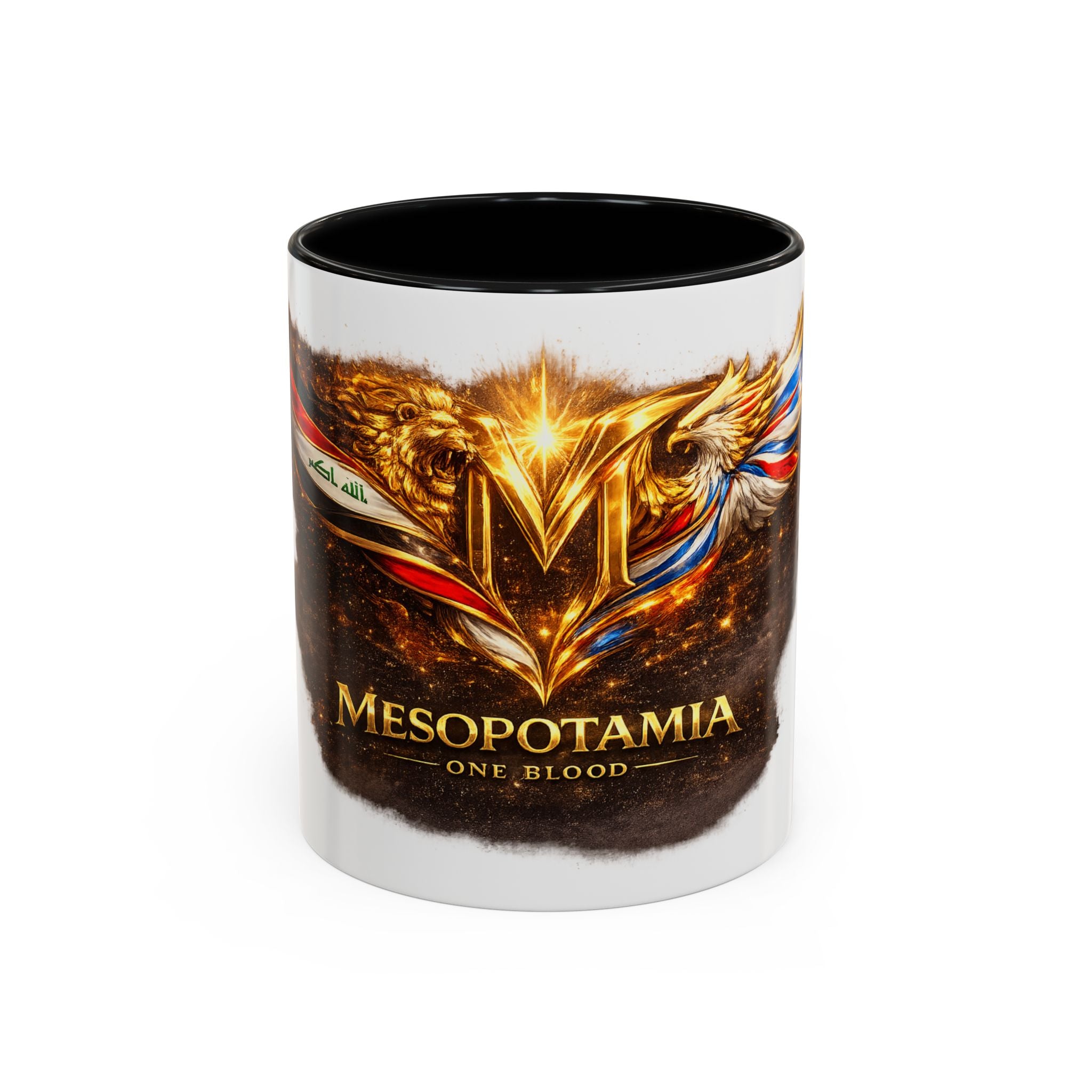 Mesopotamia "One Blood" Accent Coffee Mug – Patriotic Golden Emblem (11oz)
