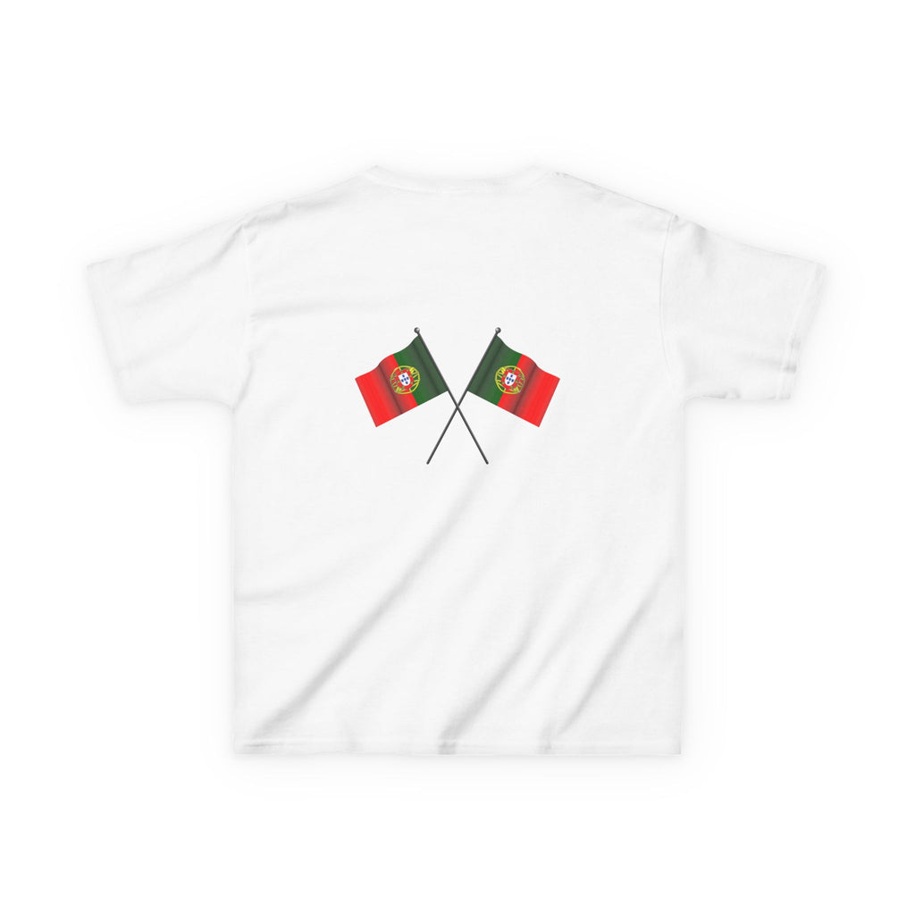 Portugal Kids T‑Shirt — Painted Flag Design (Front Crest, Back Crossed Flags)