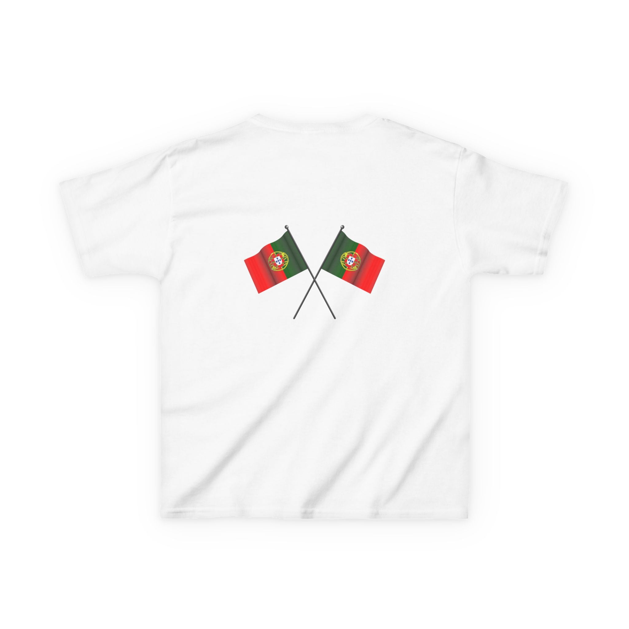Portugal Kids T‑Shirt — Painted Flag Design (Front Crest, Back Crossed Flags)
