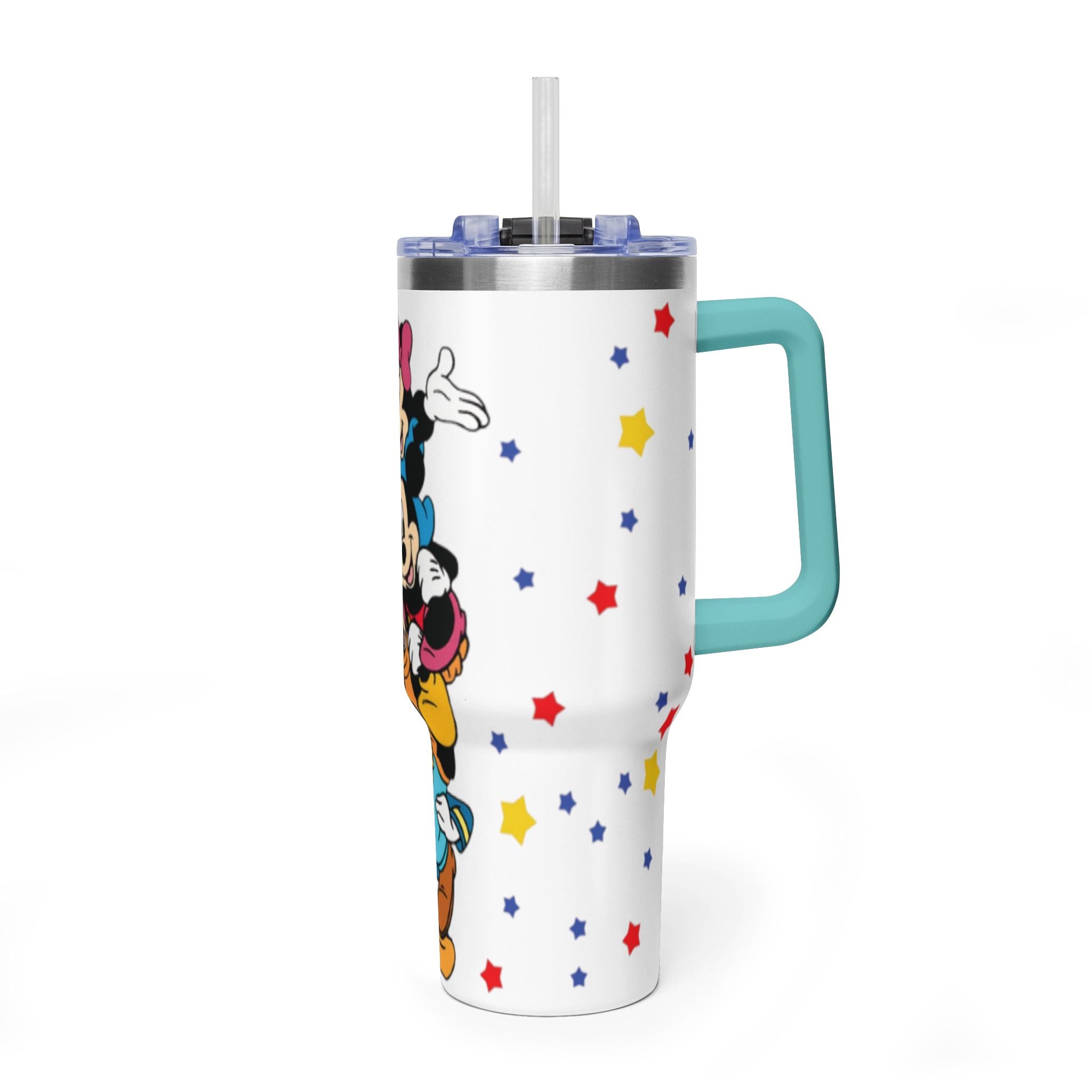 40oz Vacuum Tumbler – Stack of Classic Cartoon Mice Design, Insulated Travel Cup with Handle