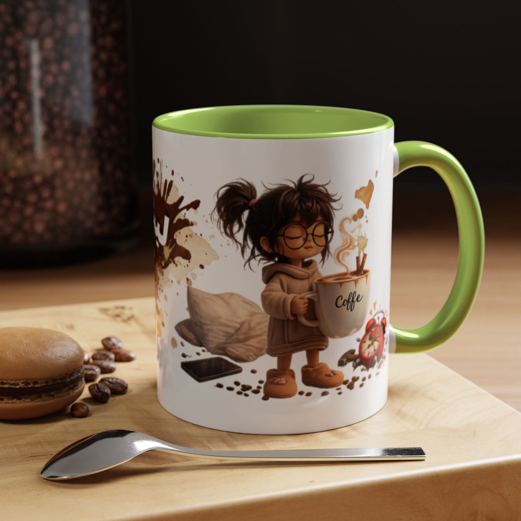 Cute Coffee Girl Accent Mug — Arabic Script Coffee Design (11/15oz)