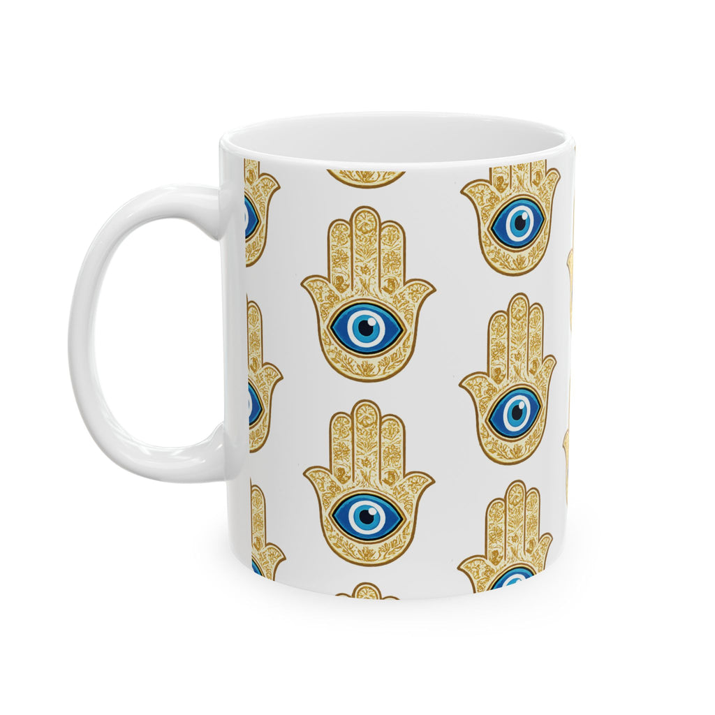 Evil Eye Hamsa Ceramic Mug — Protective Symbol Pattern (11oz & 15oz)