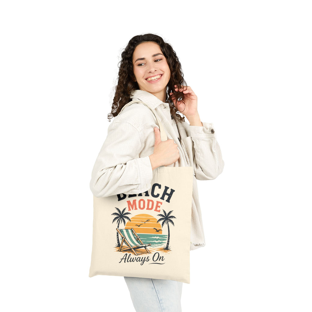 Beach Mode Tote Bag — "Beach Mode Always On" Cotton Canvas Shopping Tote