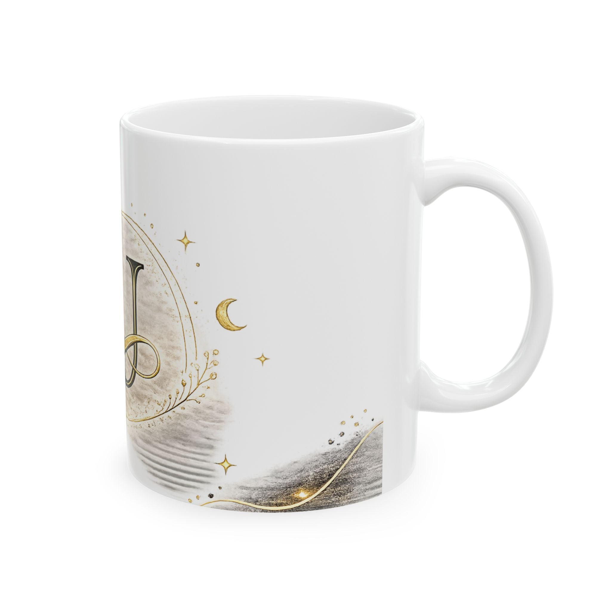Monogram H Gold Laurel Ceramic Mug — Initial H Coffee Cup