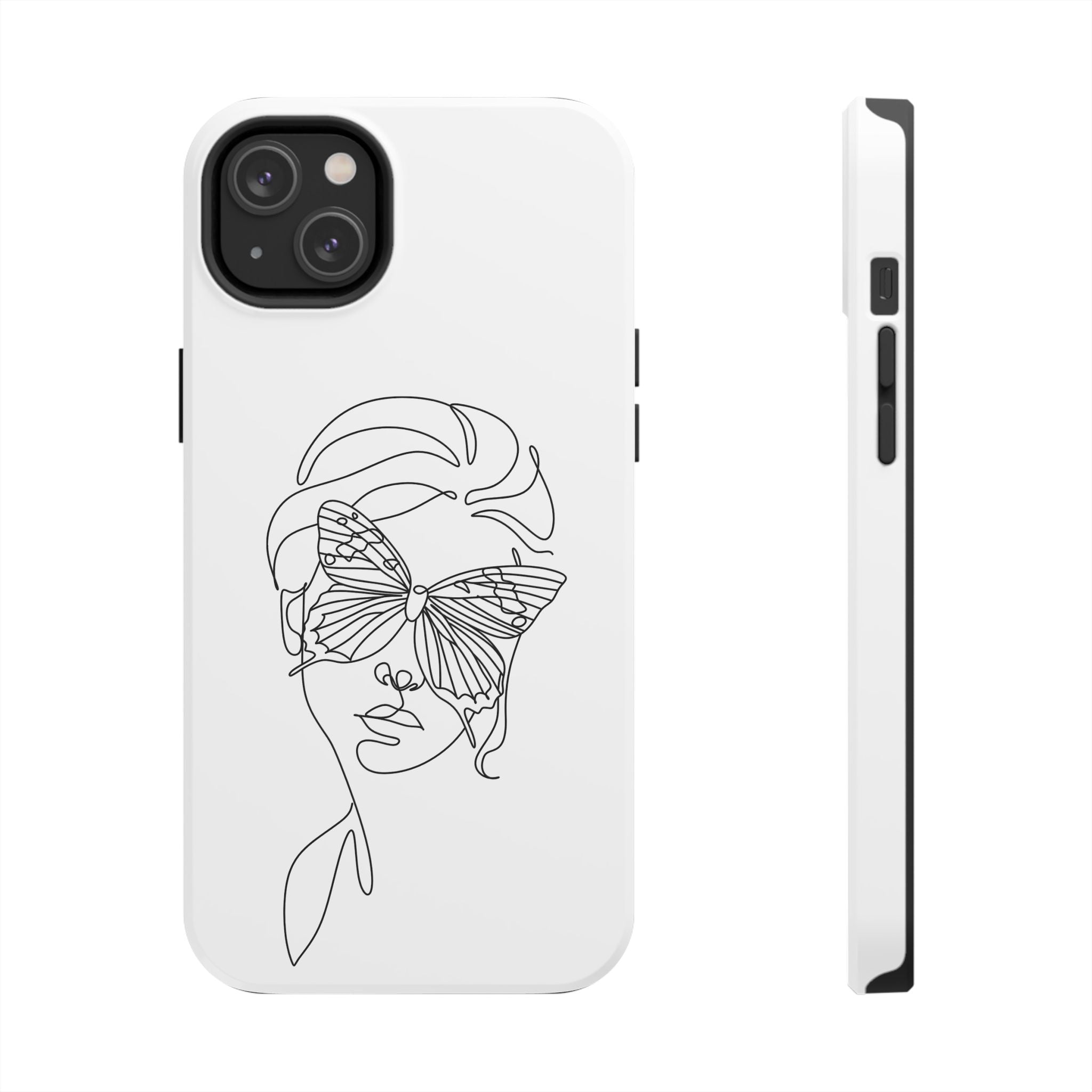 Butterfly Line Art Tough Phone Case — Minimalist Woman Face Design