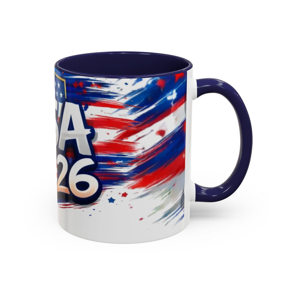 USA 2026 Flag Accent Coffee Mug — Patriotic Fourth of July Drinkware