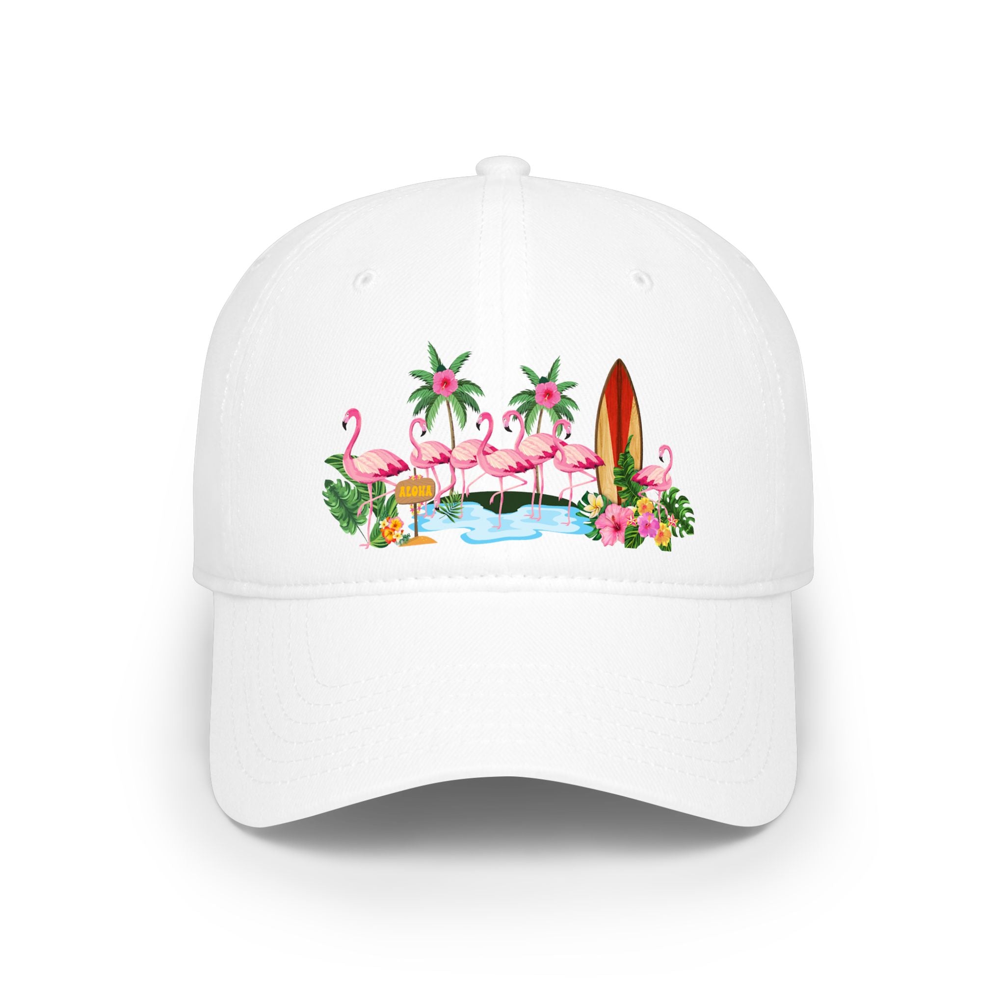 Tropical Flamingo Baseball Cap — Pink Flamingos, Surfboards & Hibiscus Hat