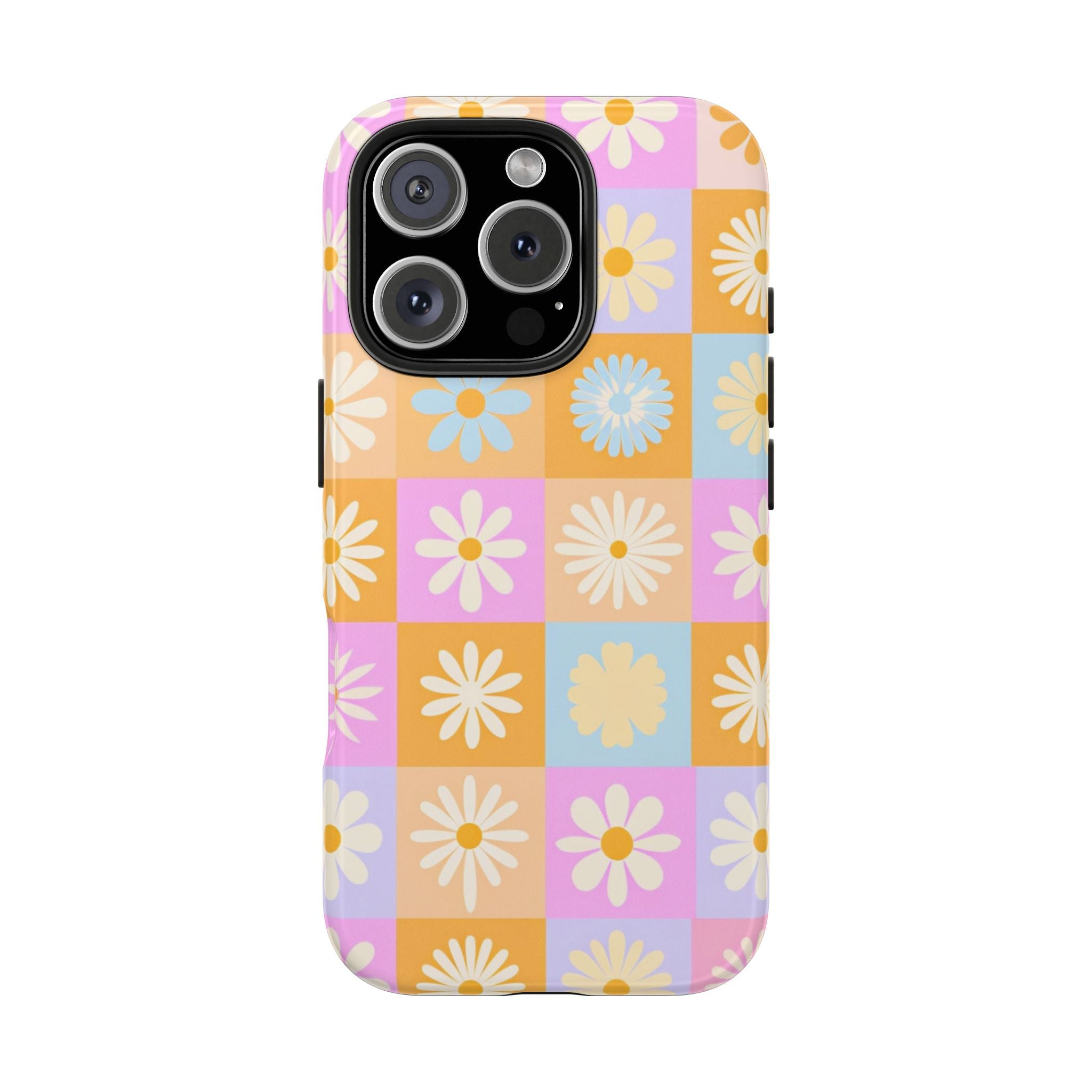 Daisy Check Tough Phone Case – Retro Pastel Floral iPhone Cover