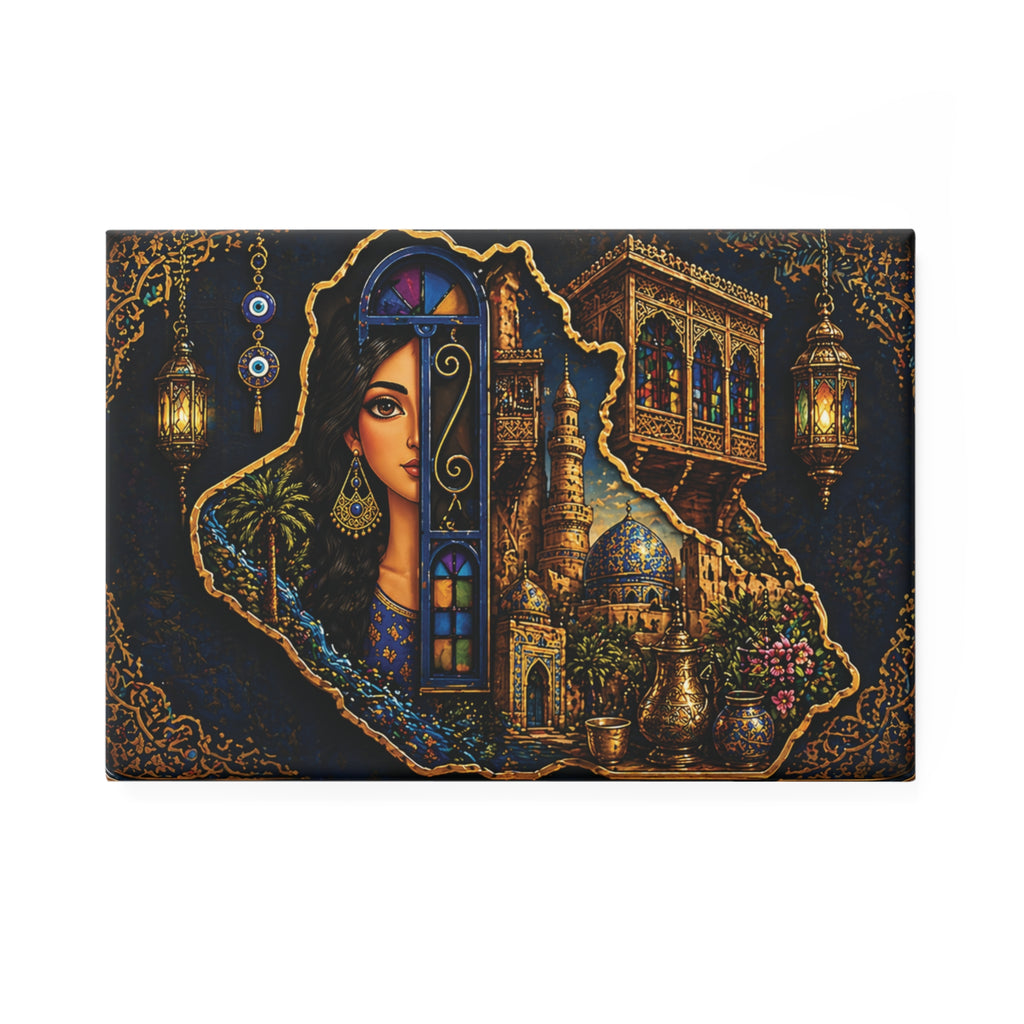 Middle Eastern Elegance Rectangle Magnet — Desert Night Woman & Lanterns
