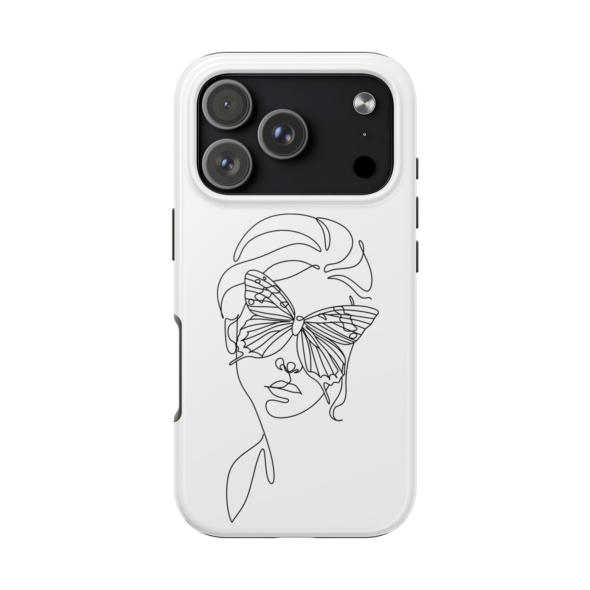 Butterfly Line Art Tough Phone Case — Minimalist Woman Face Design