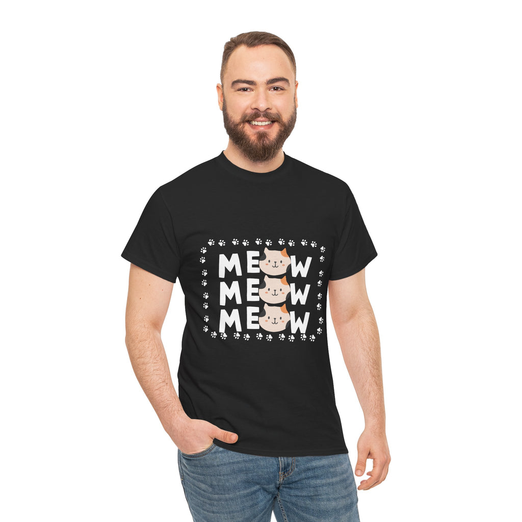 Meow Cat Graphic Tee — Cute Paw Print Kitty T-Shirt