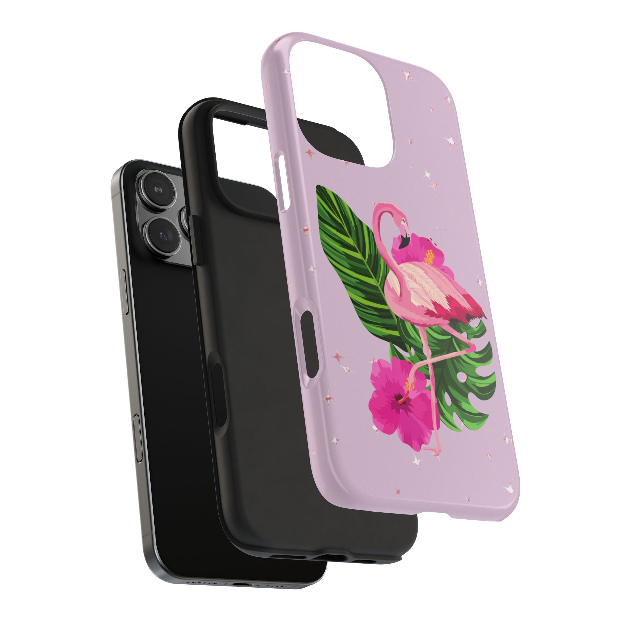 Flamingo Tropical Tough Phone Case — Pink Hibiscus & Palm Leaves