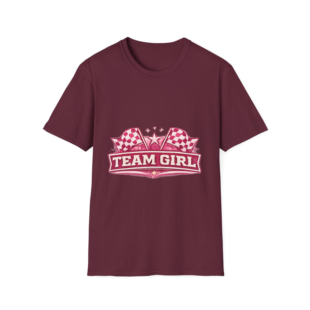 Team Girl Racing T Shirt | Pink Checkered Flags Star Emblem