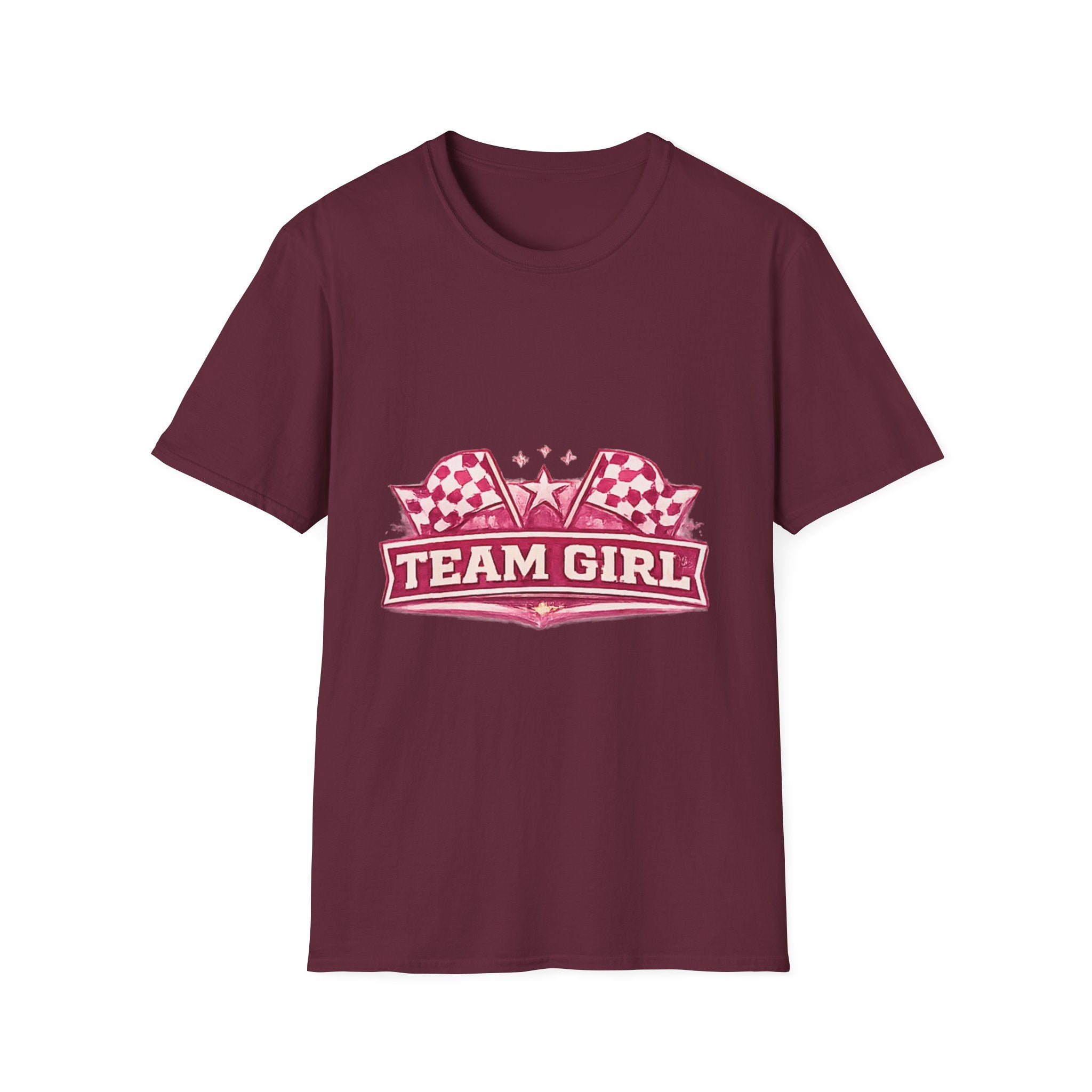 Team Girl Racing T Shirt | Pink Checkered Flags Star Emblem