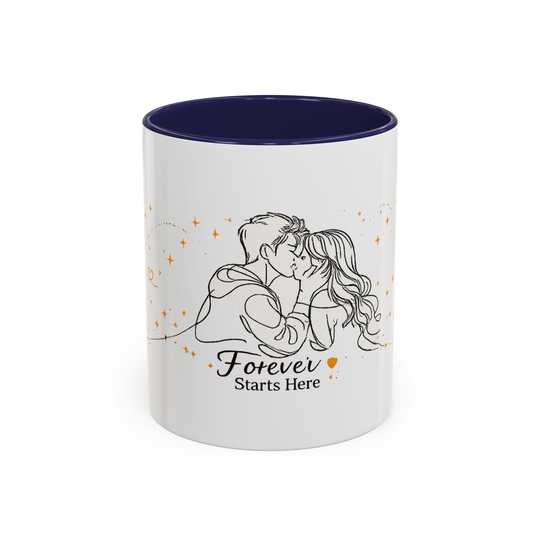 Romantic Accent Coffee Mug — "Forever Starts Here" Love Story Design