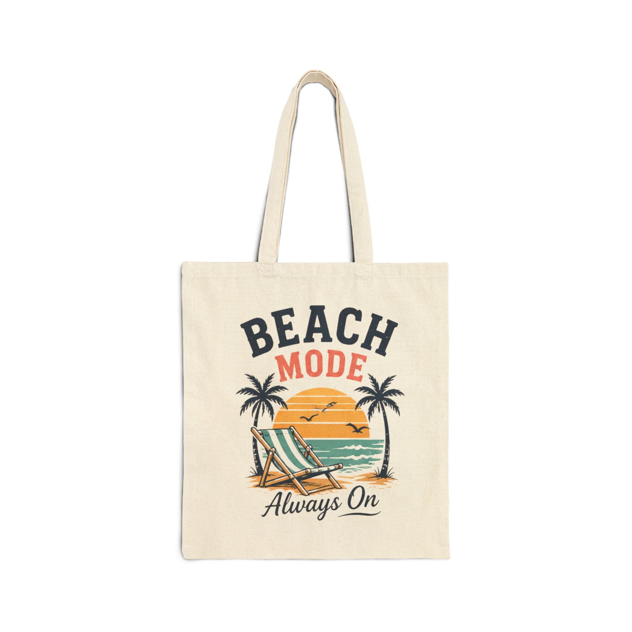 Beach Mode Tote Bag — "Beach Mode Always On" Cotton Canvas Shopping Tote