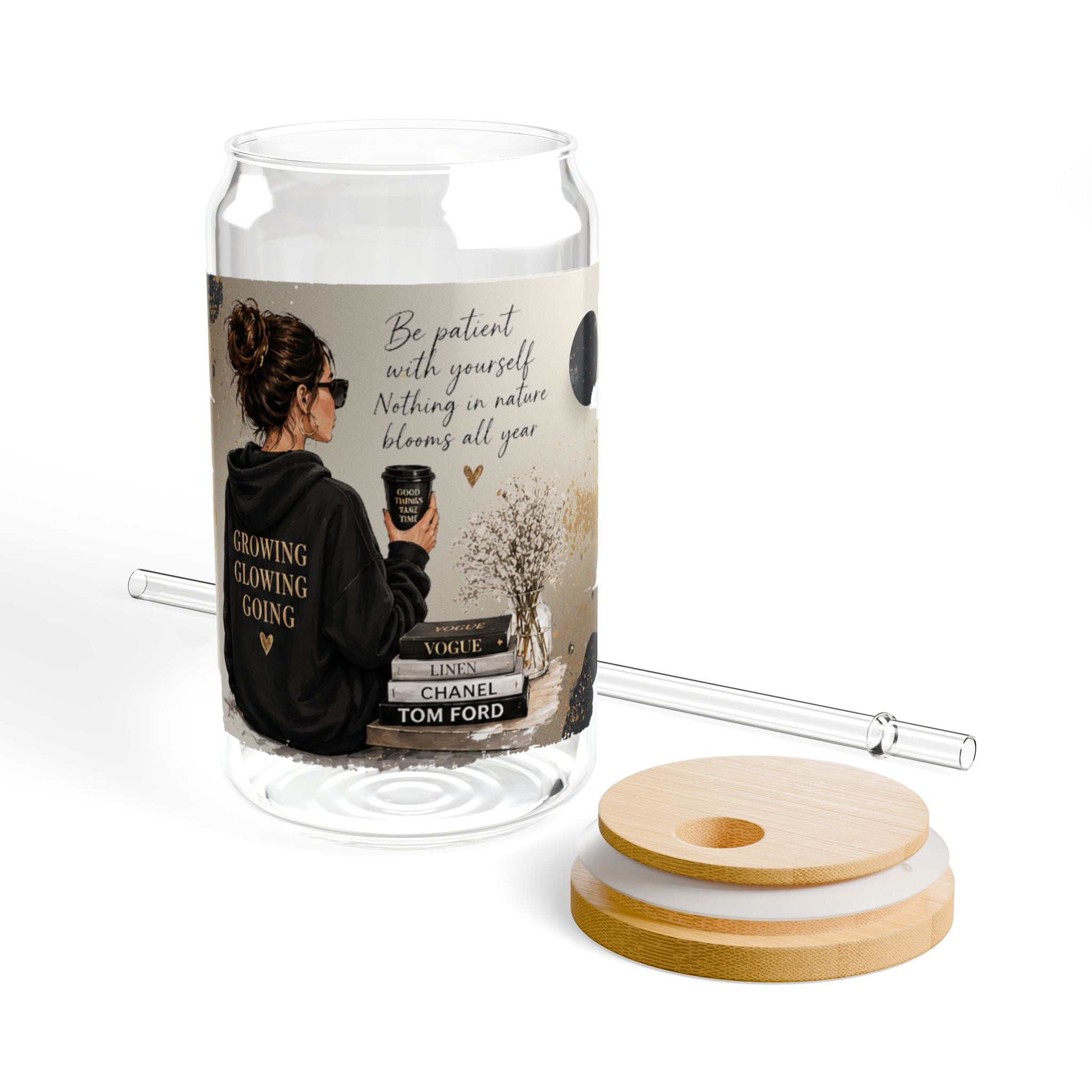 16oz Inspirational Sipper Glass – Motivational 'Be Patient' Travel Tumbler with Straw